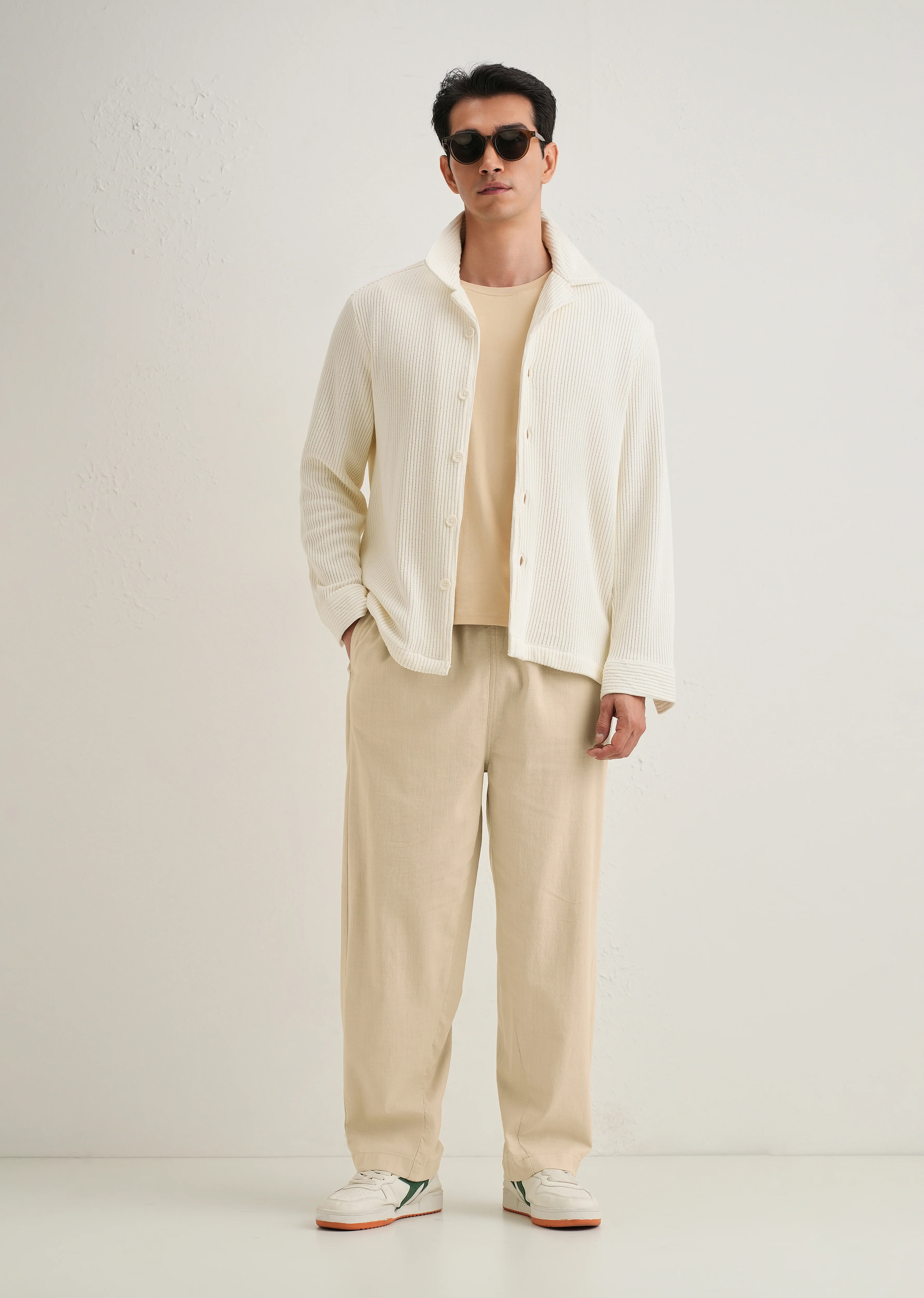 Beige Relaxed Fit Cotton Trouser - Image 7