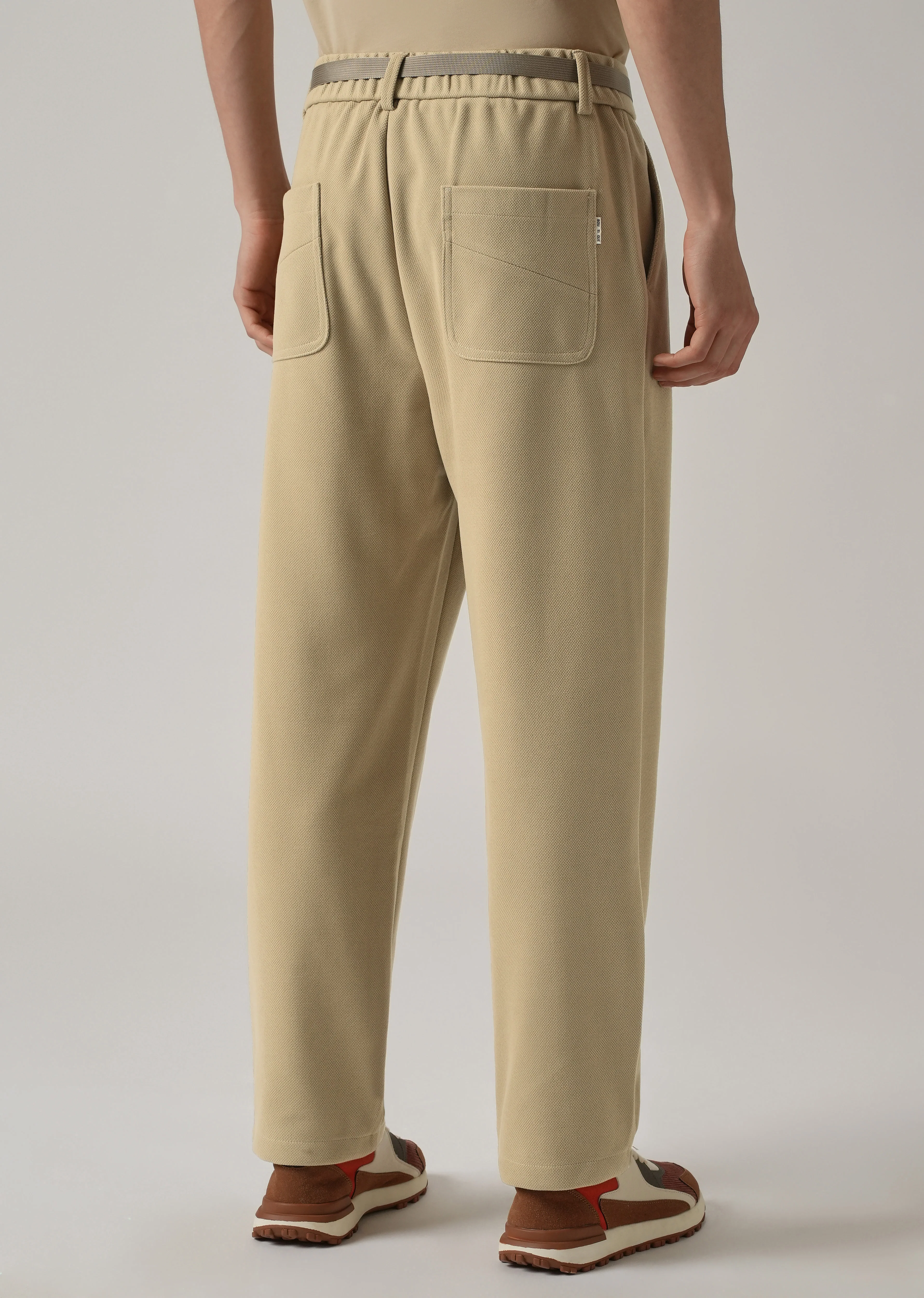 Beige Relaxed Fit Textured Pleated Pant - Image 2