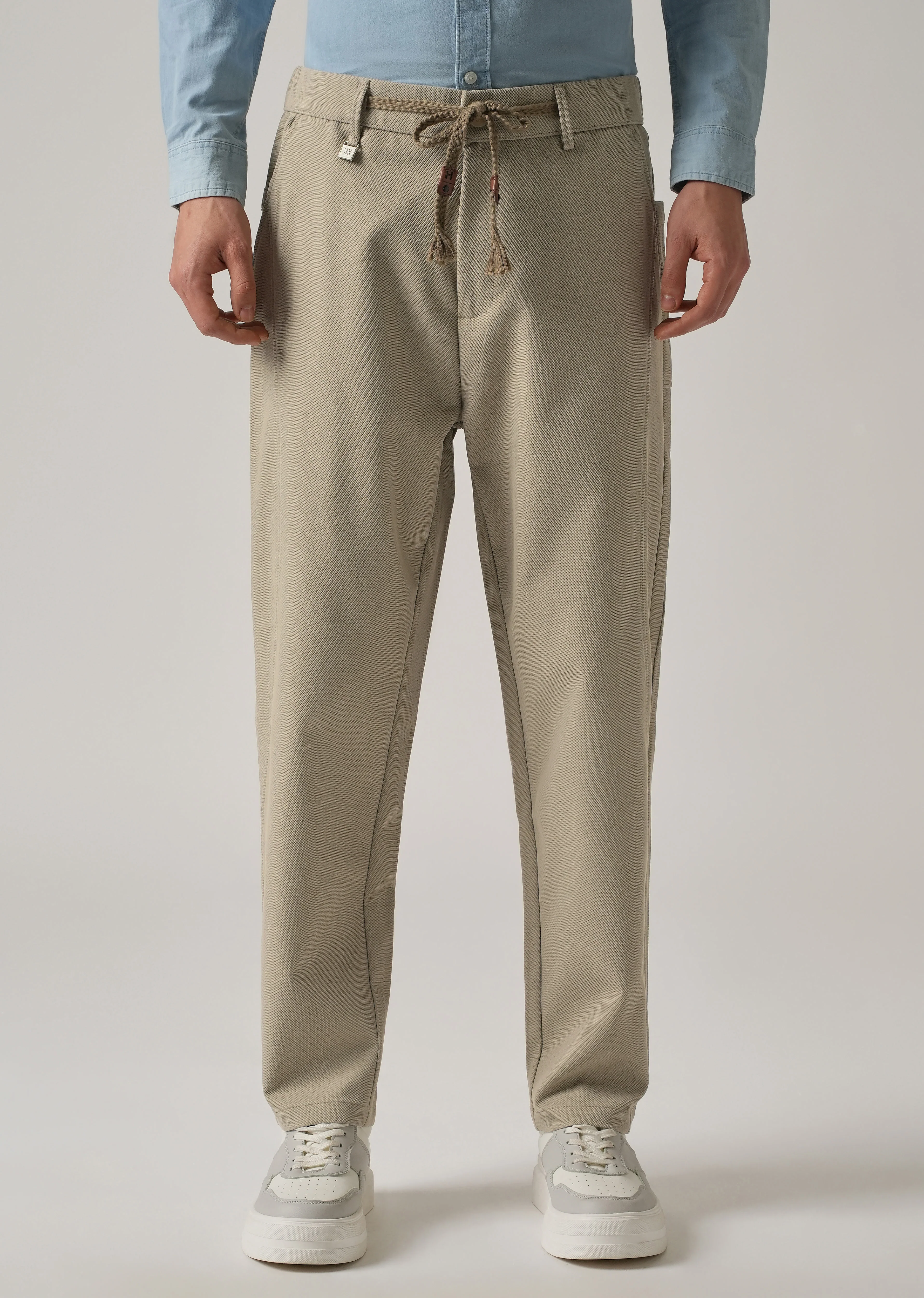 Beige Relaxed Fit Tie Waist Pant - Image 3
