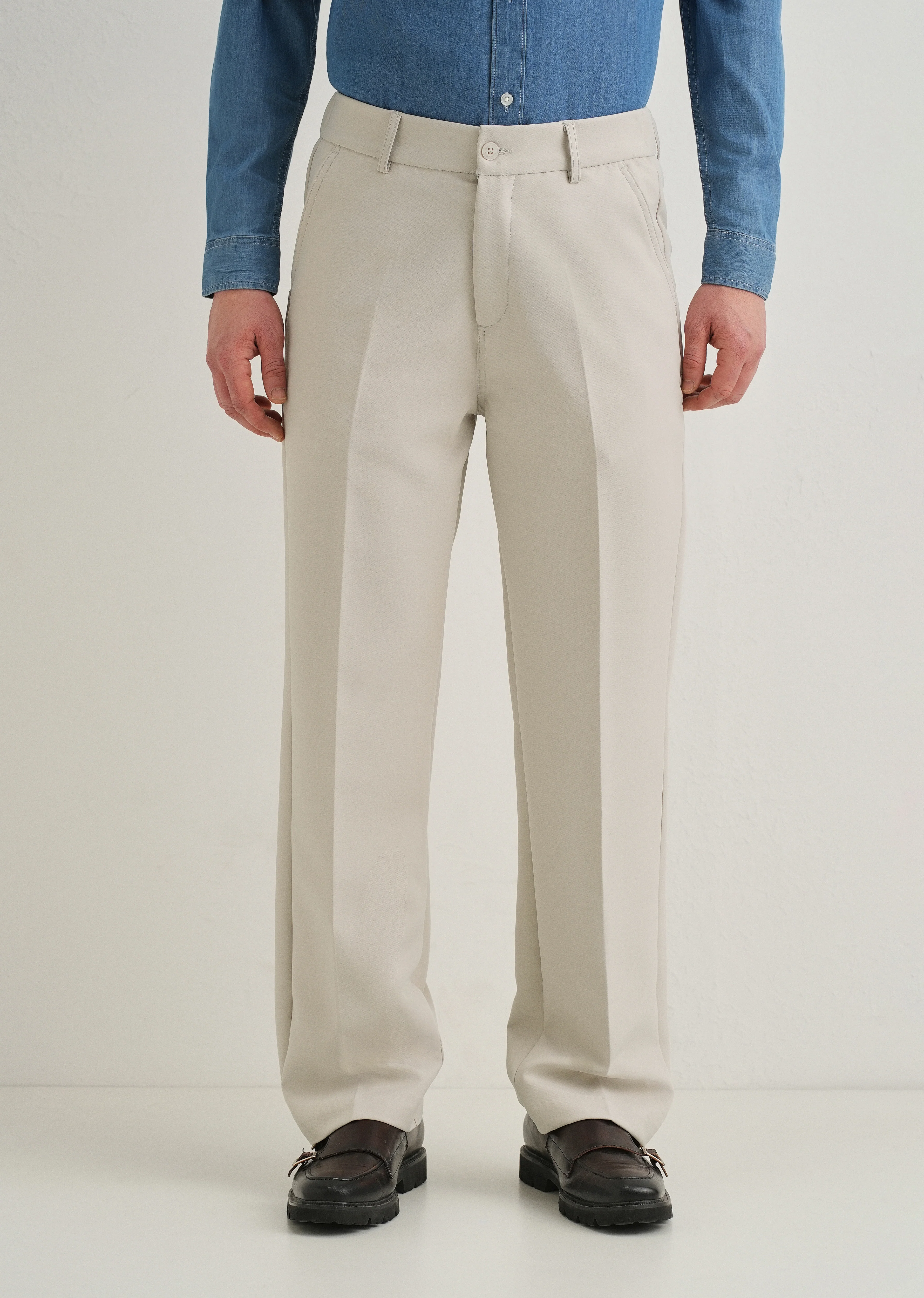 Beige Relaxed Fit Trousers - Image 3