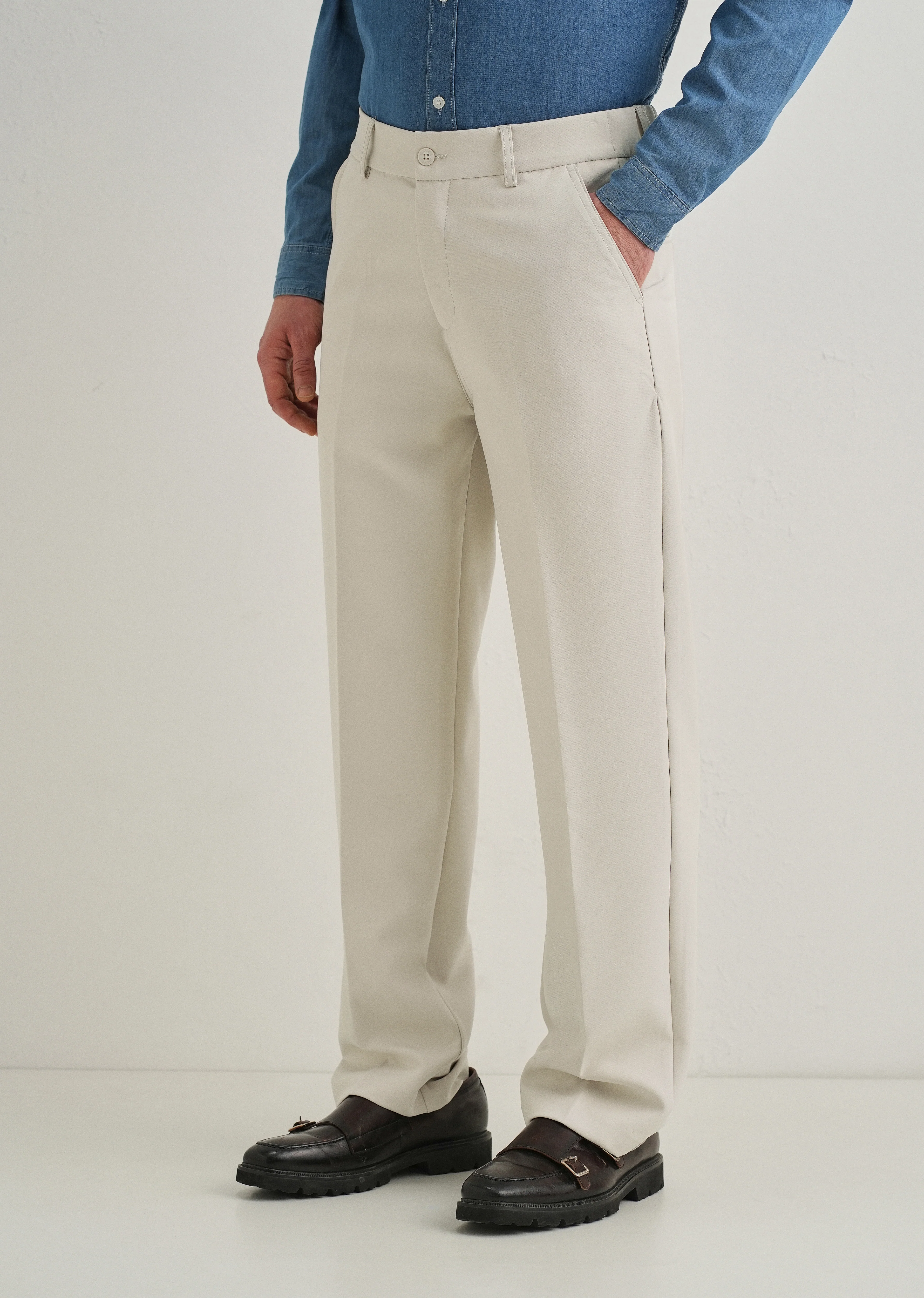 Beige Relaxed Fit Trousers - Image 4