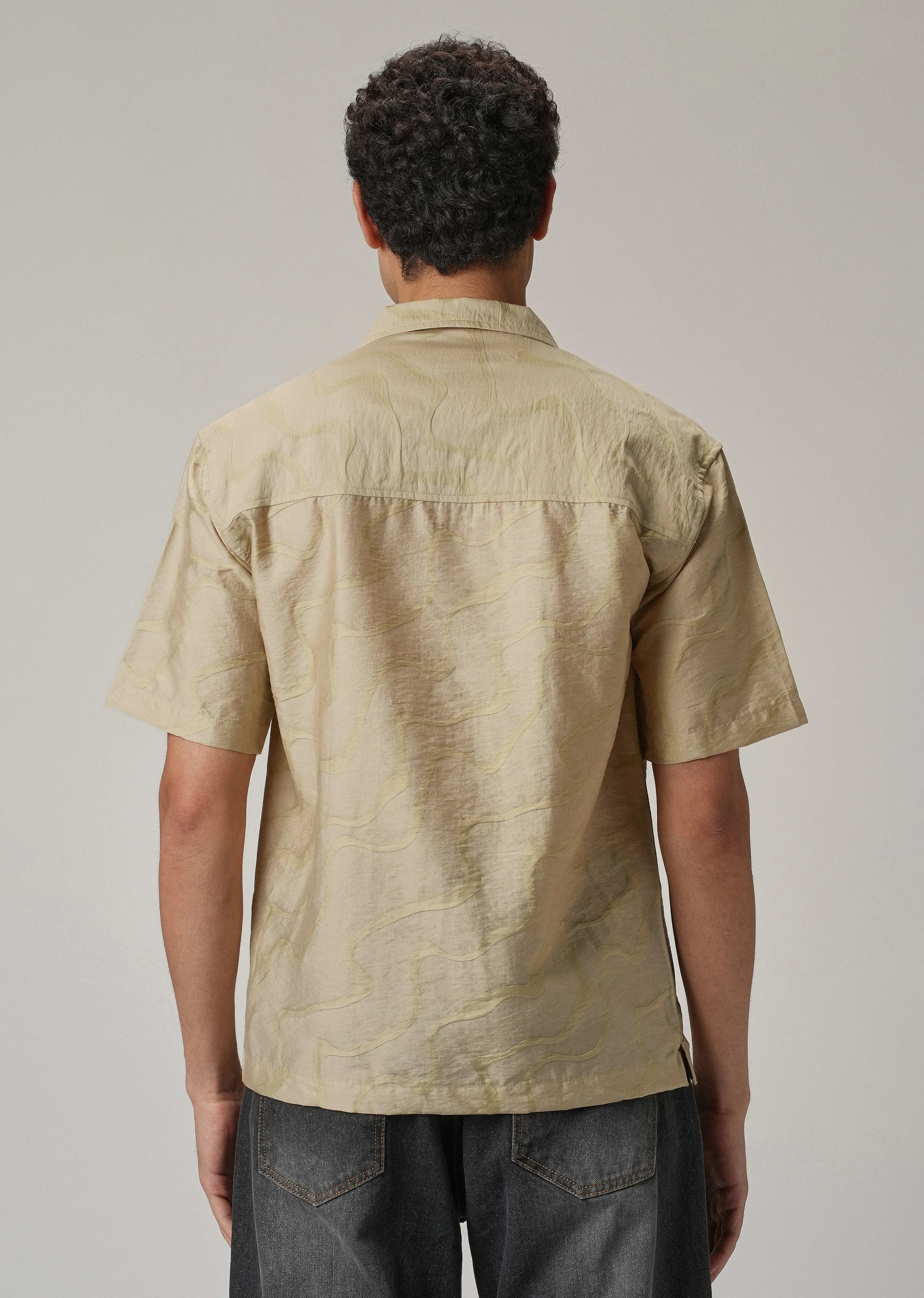 Beige Self Pattern Shirt - Image 2