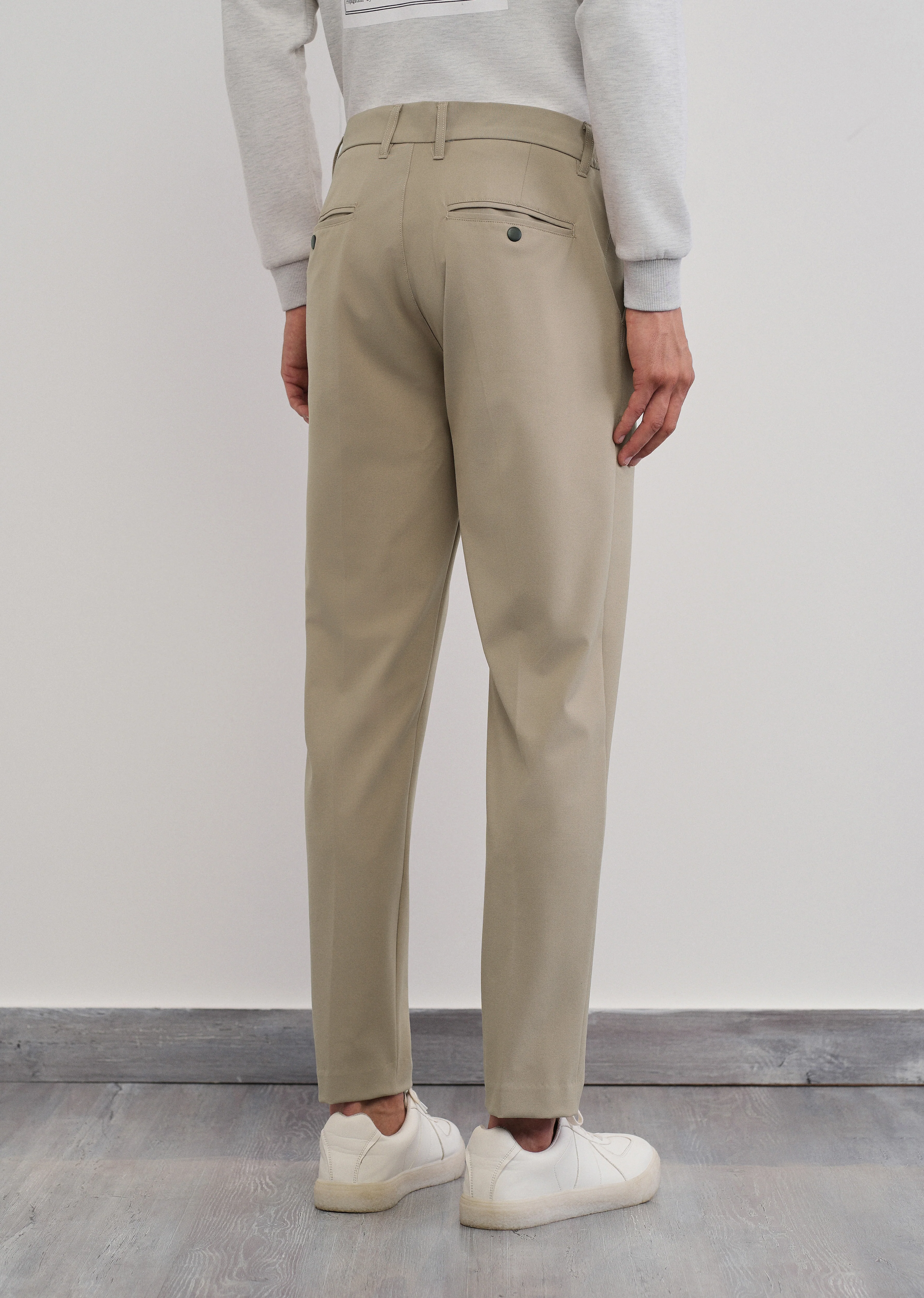 Beige Semi-Elastic Slim Fit Trouser - Image 2