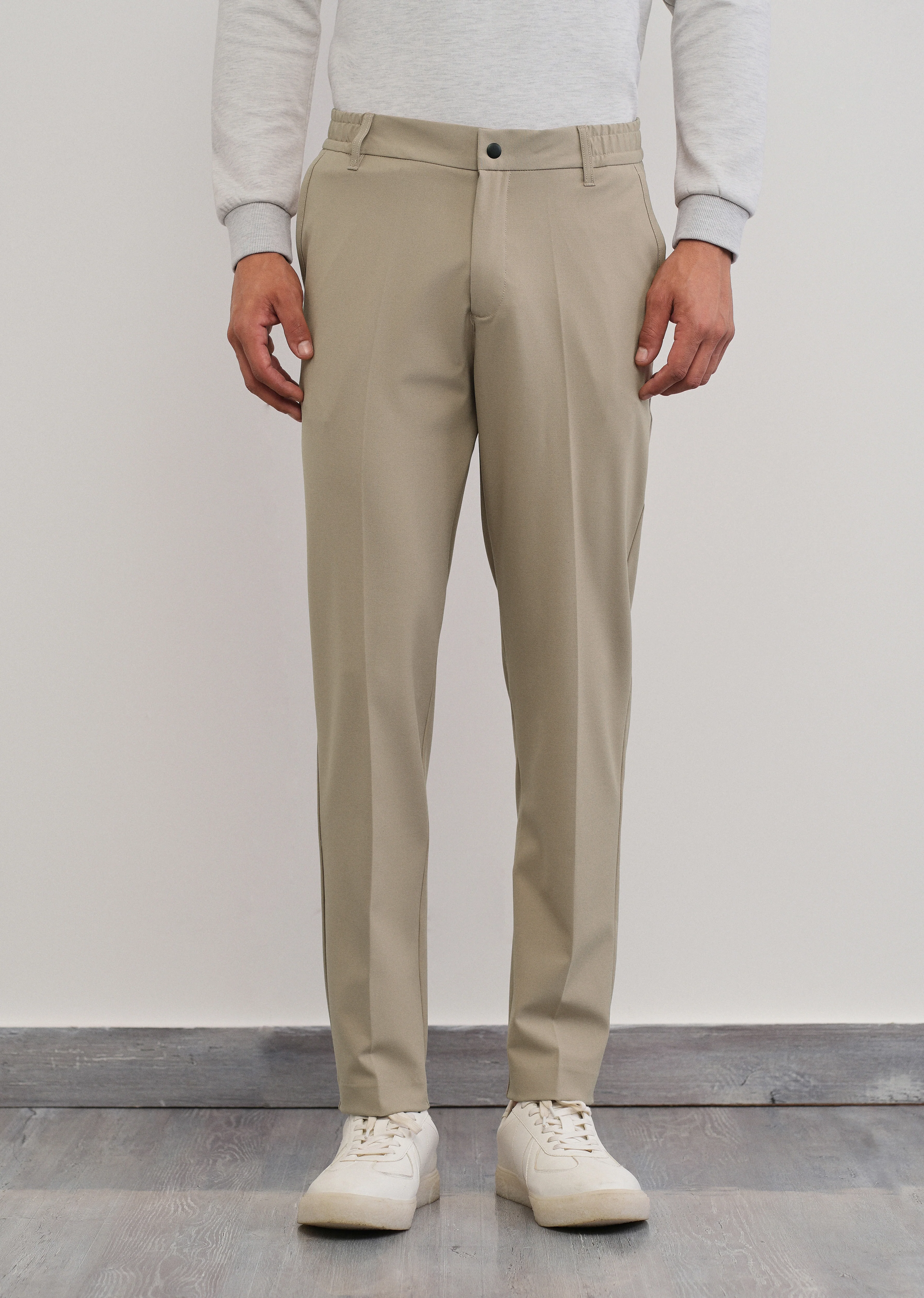 Beige Semi-Elastic Slim Fit Trouser - Image 3