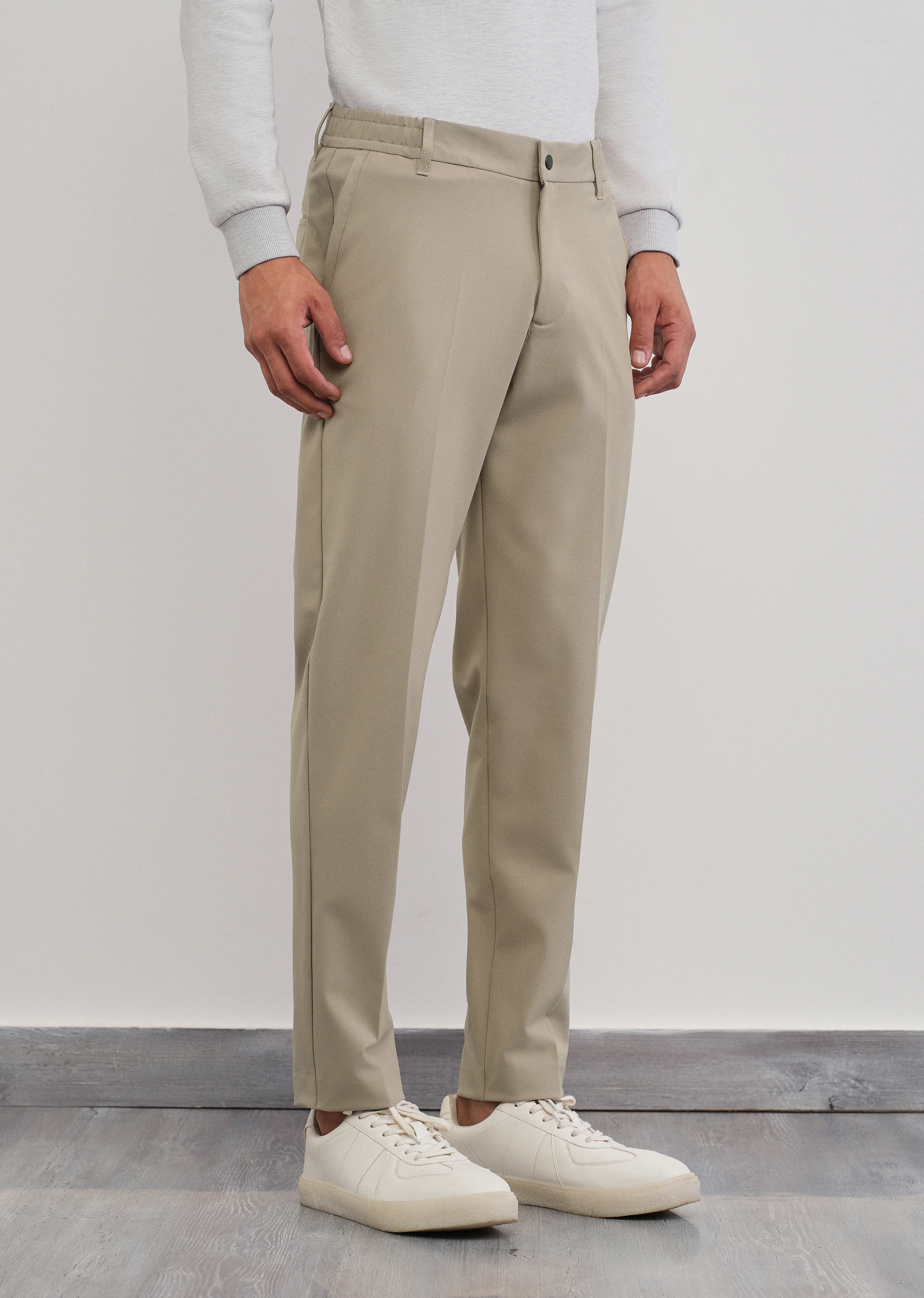 Beige Semi-Elastic Slim Fit Trouser - Image 4