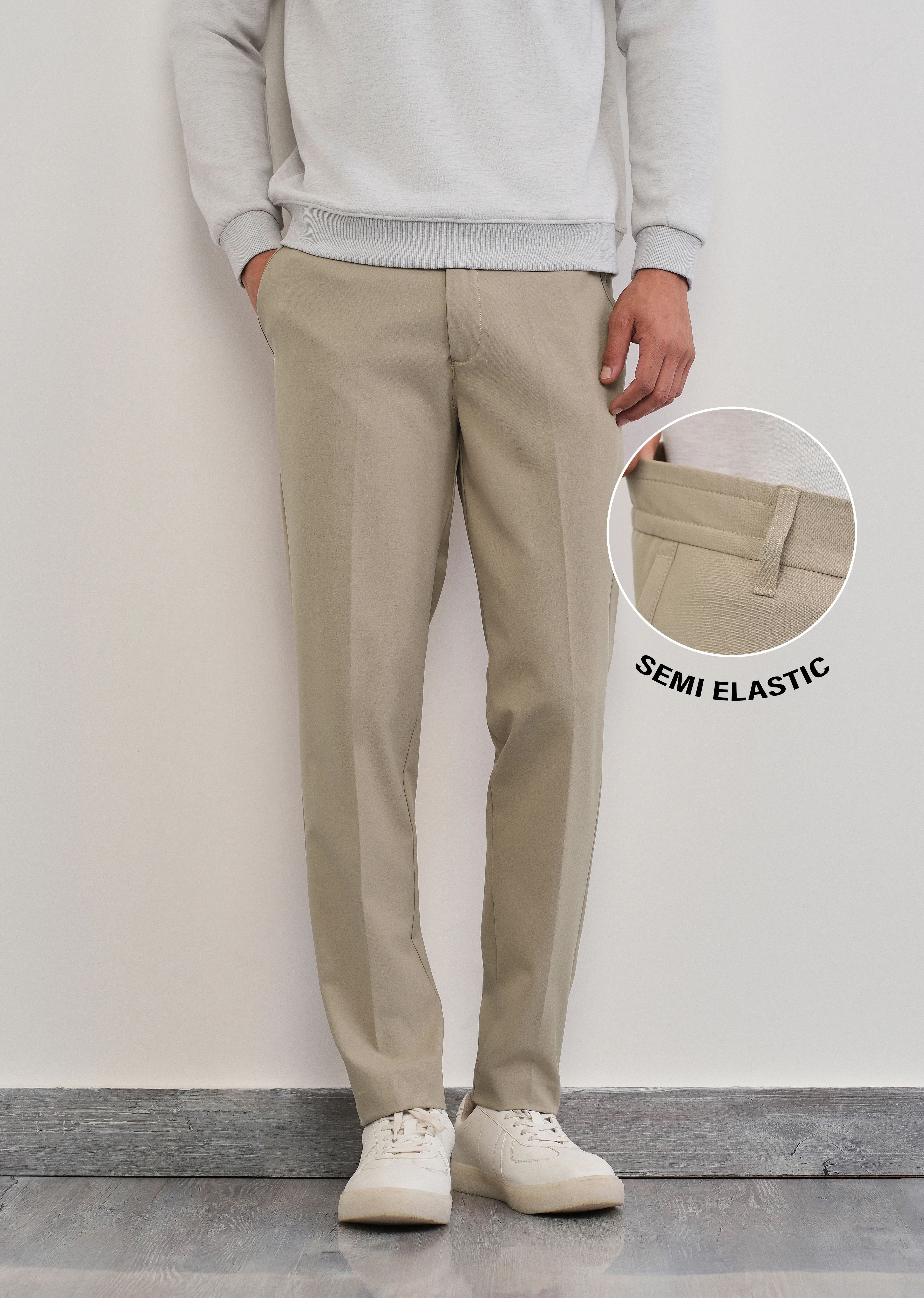 Beige Semi-Elastic Slim Fit Trouser - Image 7