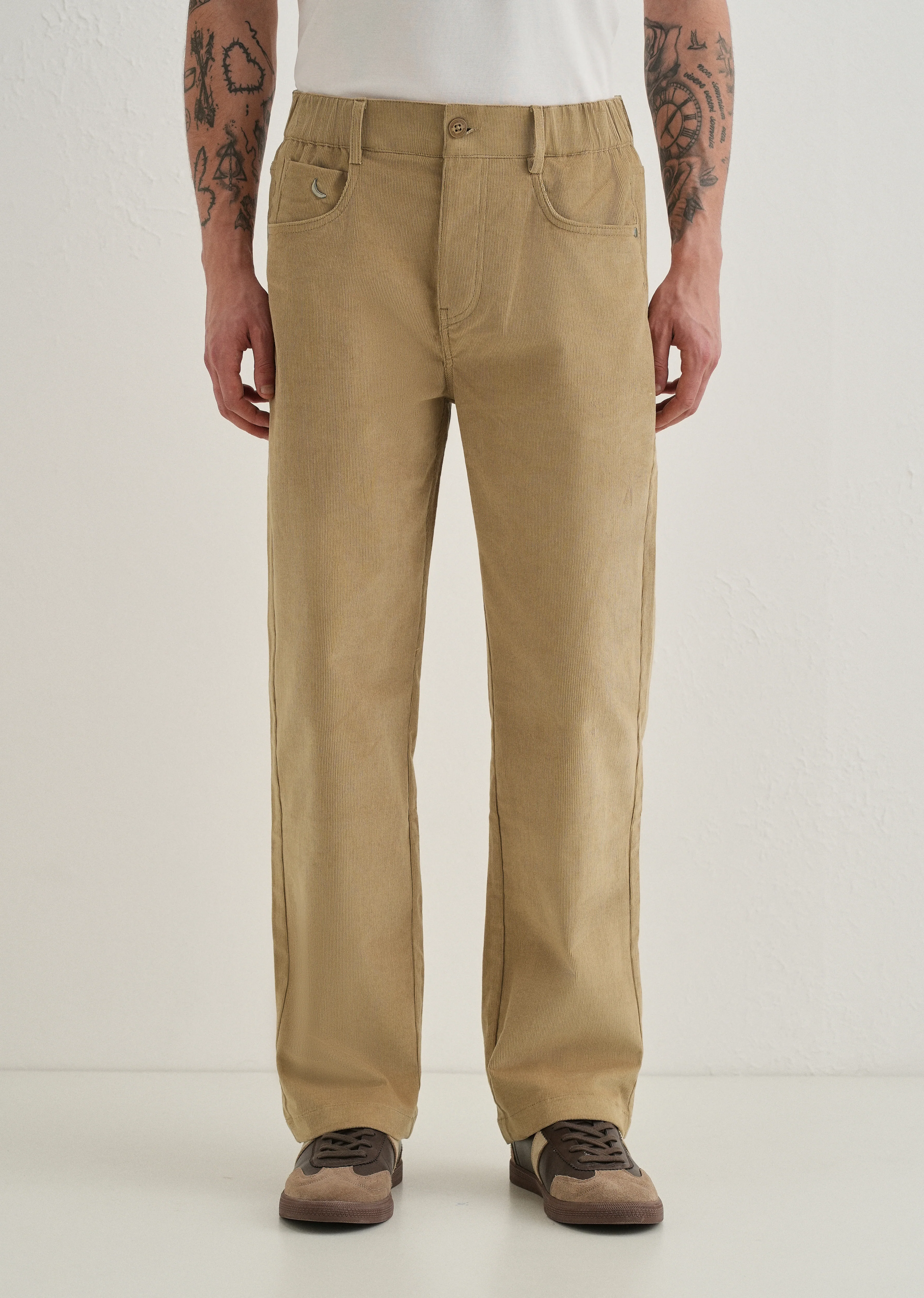 Beige Semi-Elasticated Corduroy Pant - Image 3