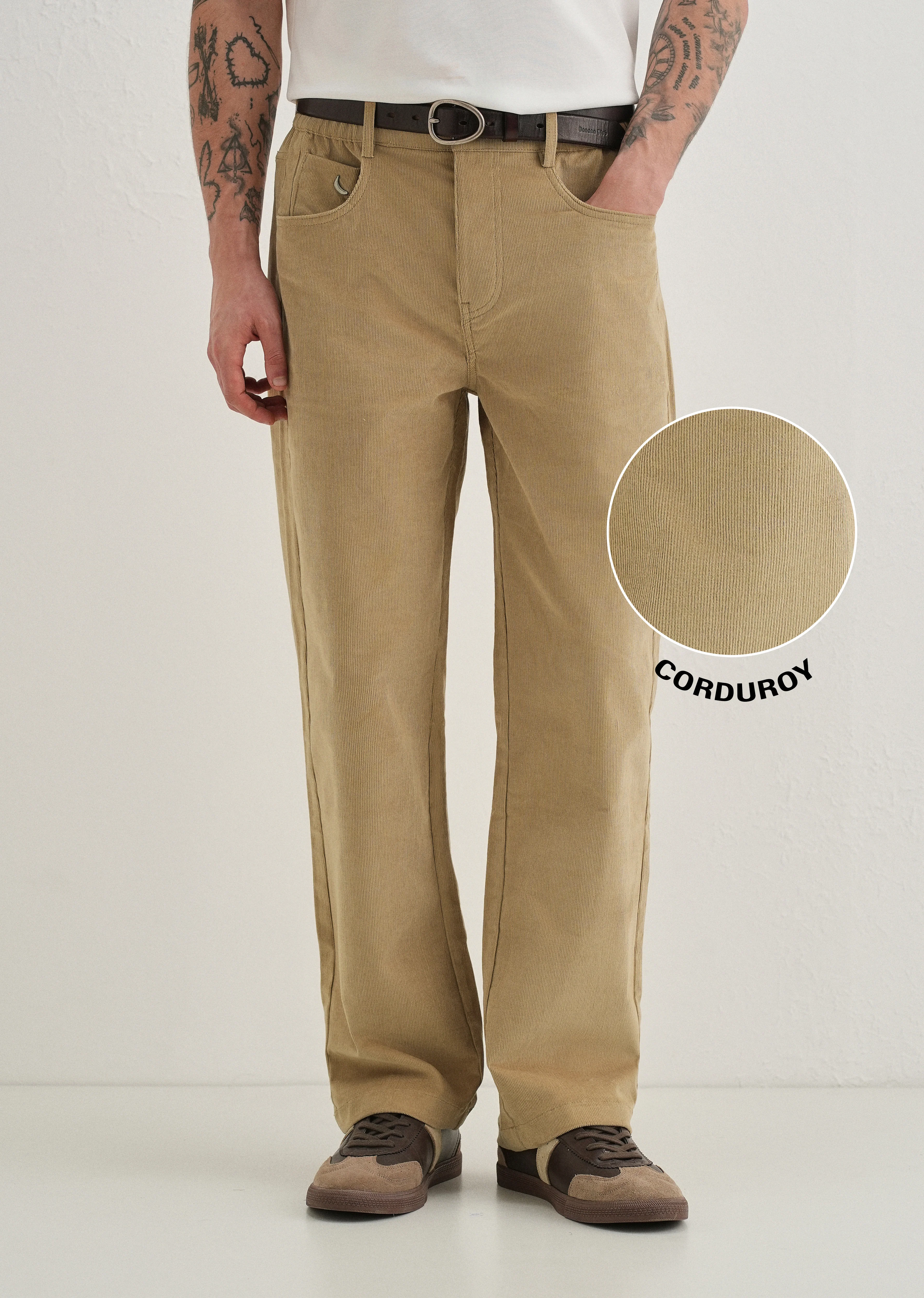 Beige Semi-Elasticated Corduroy Pant - Image 7