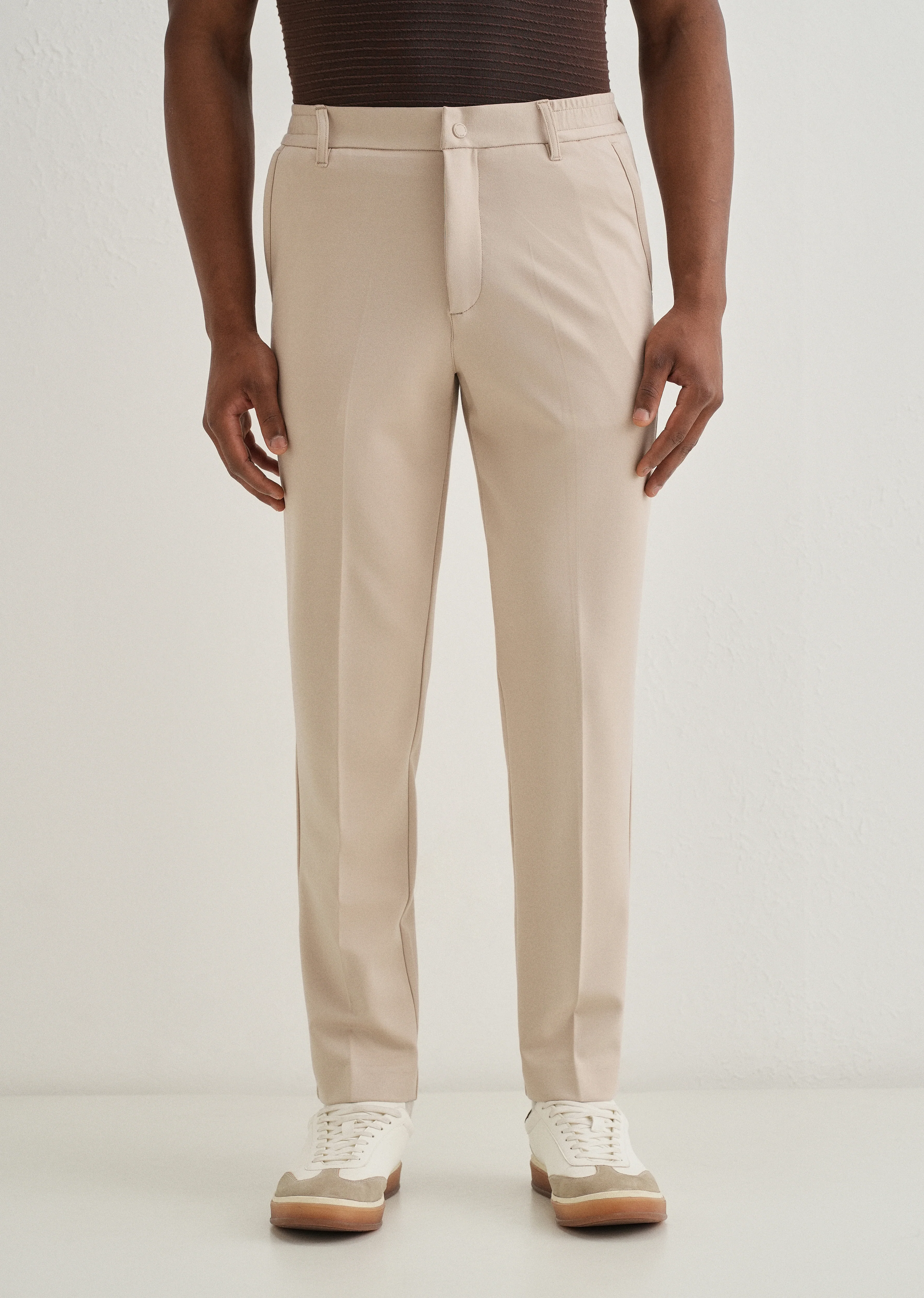 Beige Semi Elasticated Slim Fit Trouser - Image 3