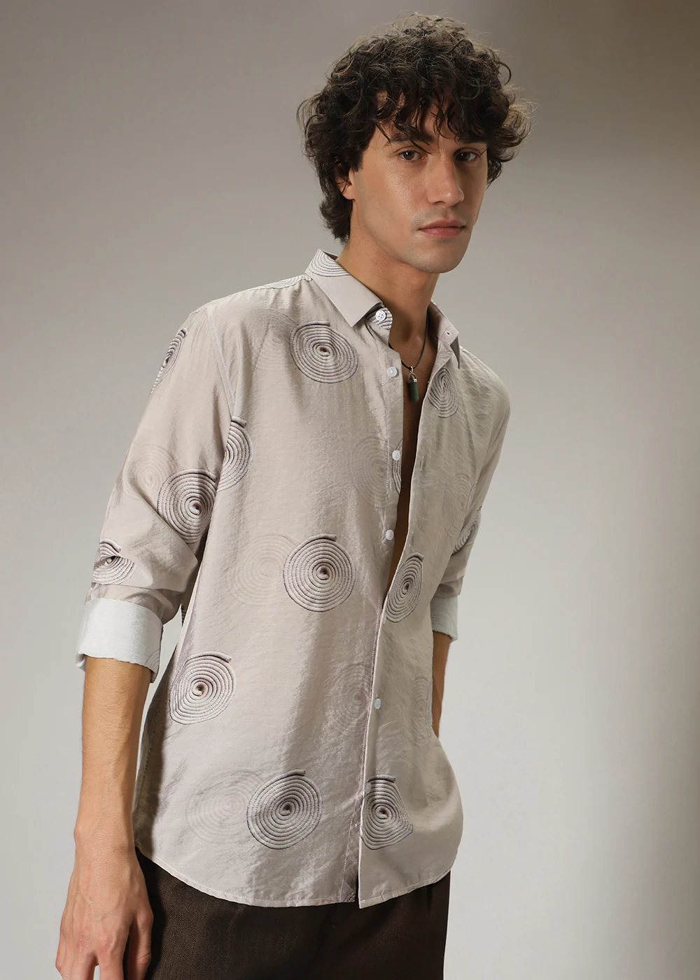 Beige Spiral Print shirt - Image 7