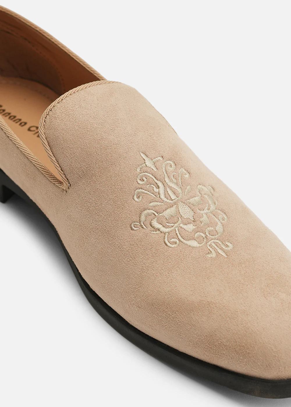 Beige Suede Embroidered Loafers - Image 2