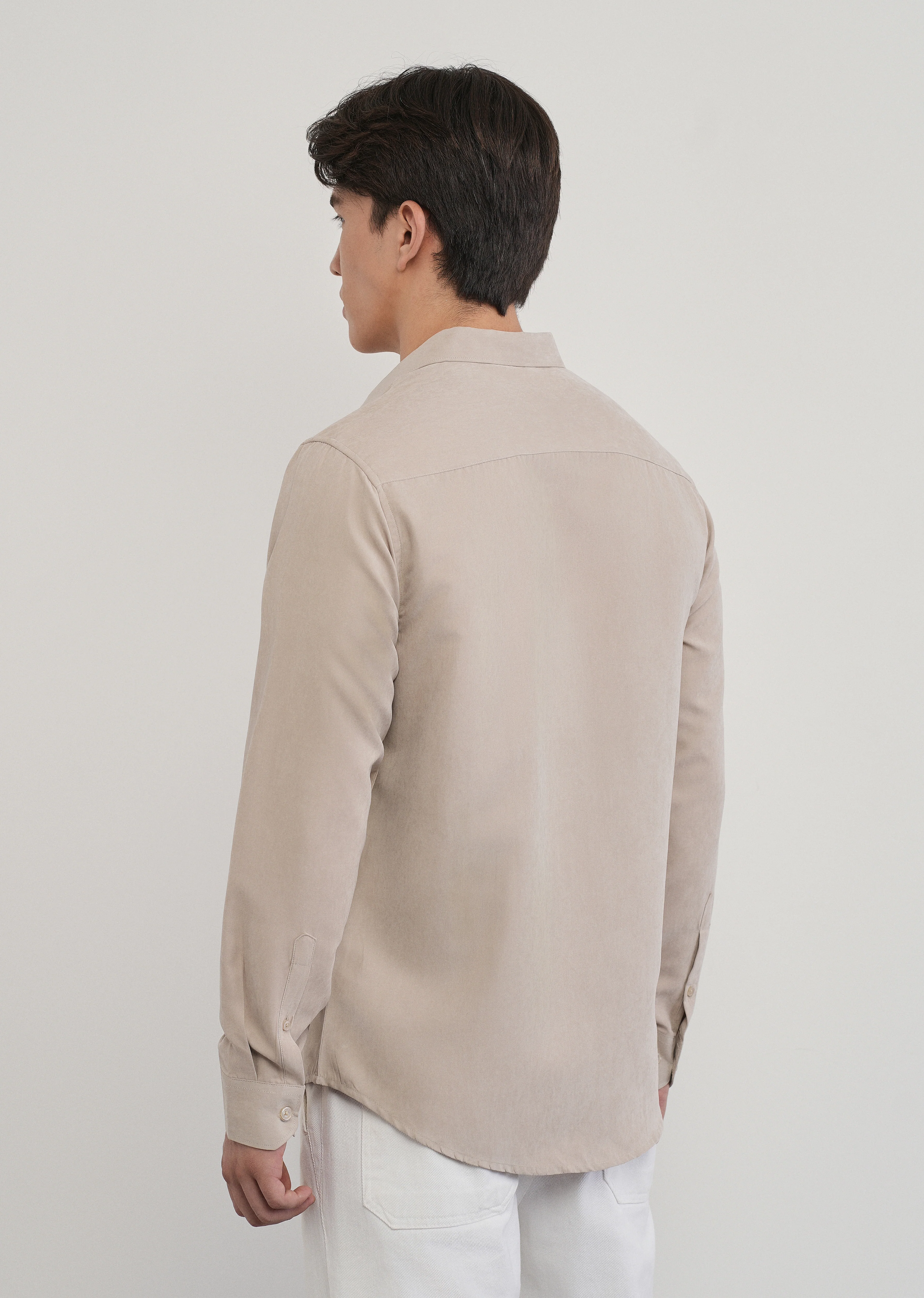 Beige Suede Plain Shirt - Image 2