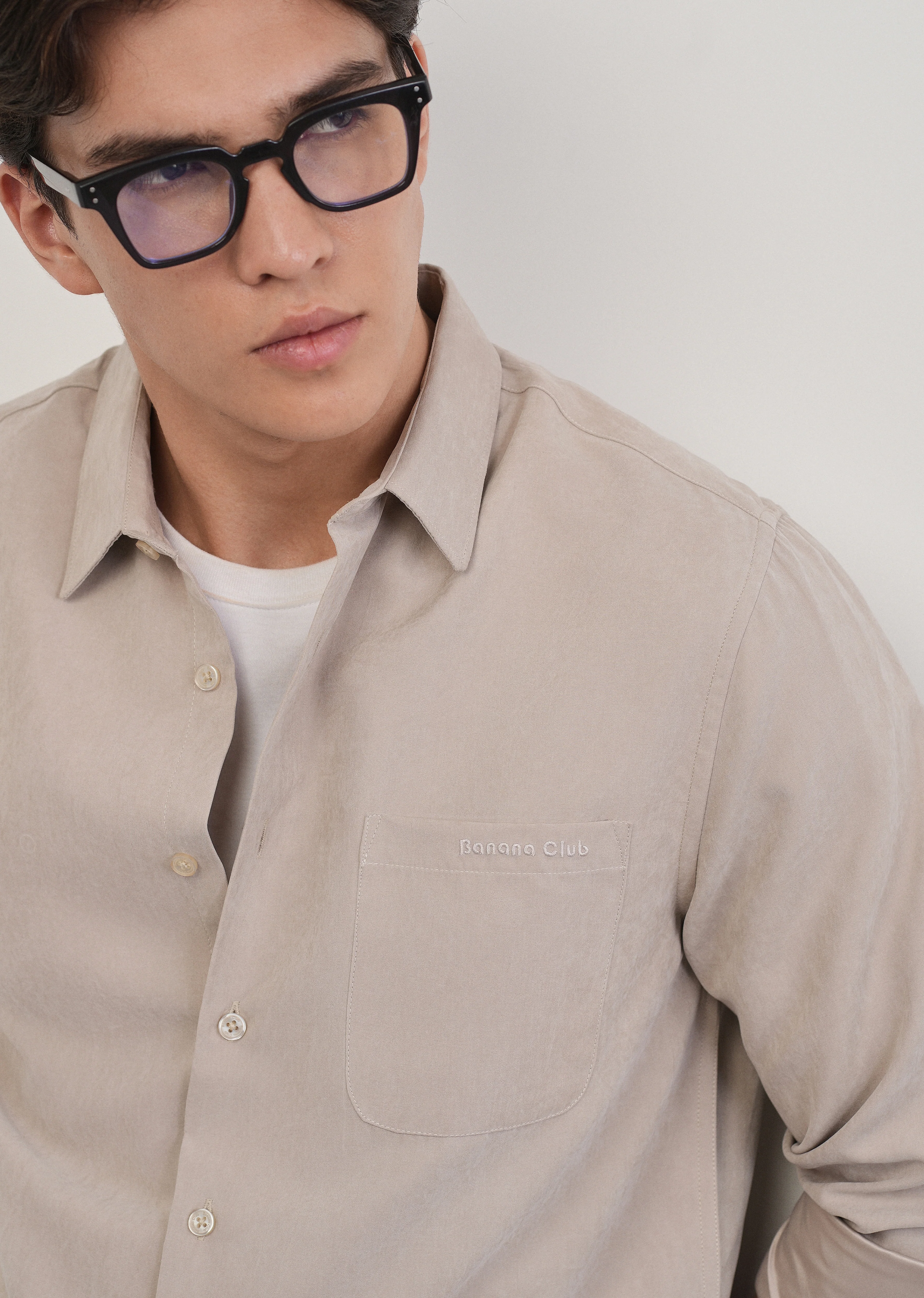 Beige Suede Plain Shirt - Image 5
