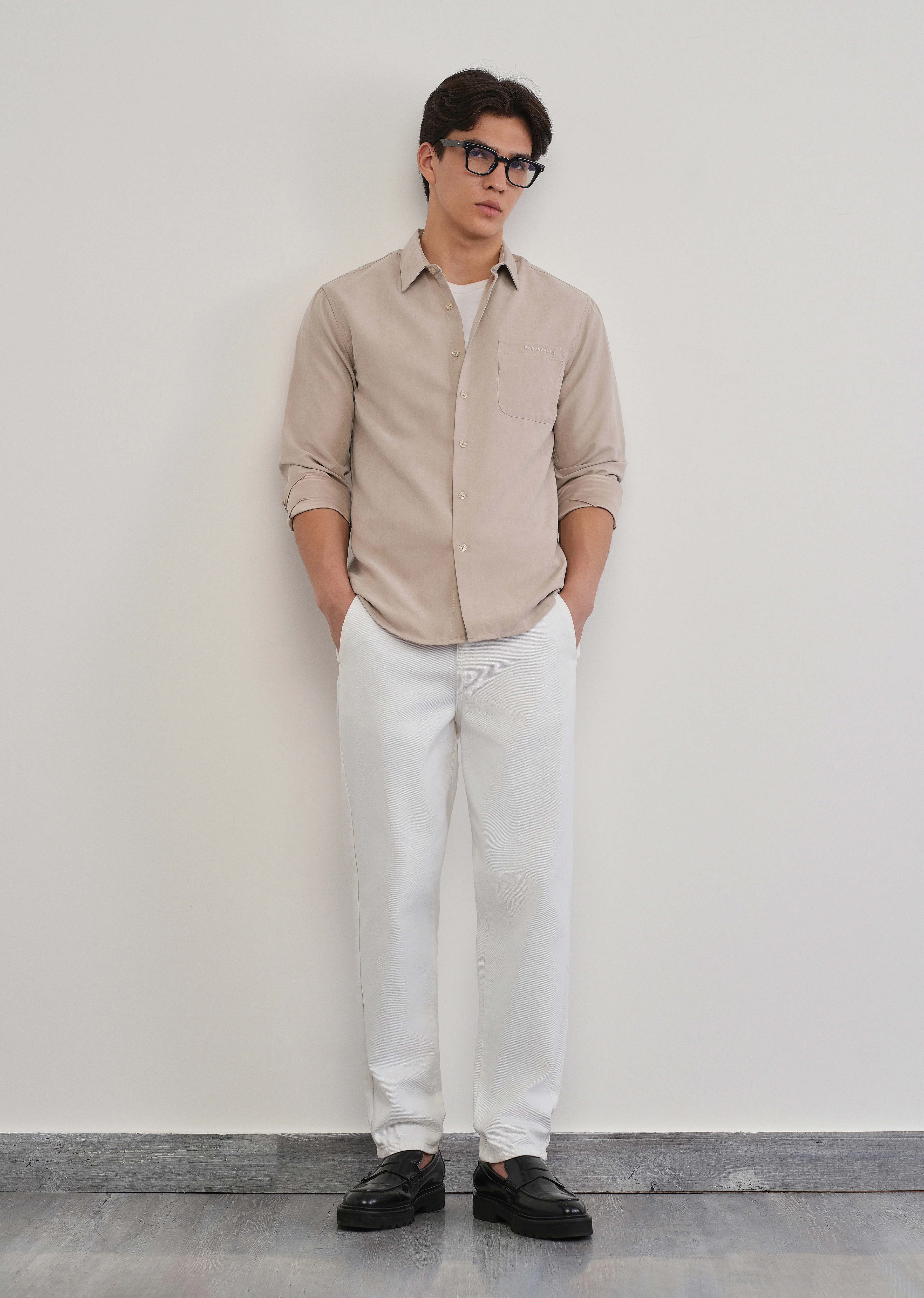 Beige Suede Plain Shirt - Image 6