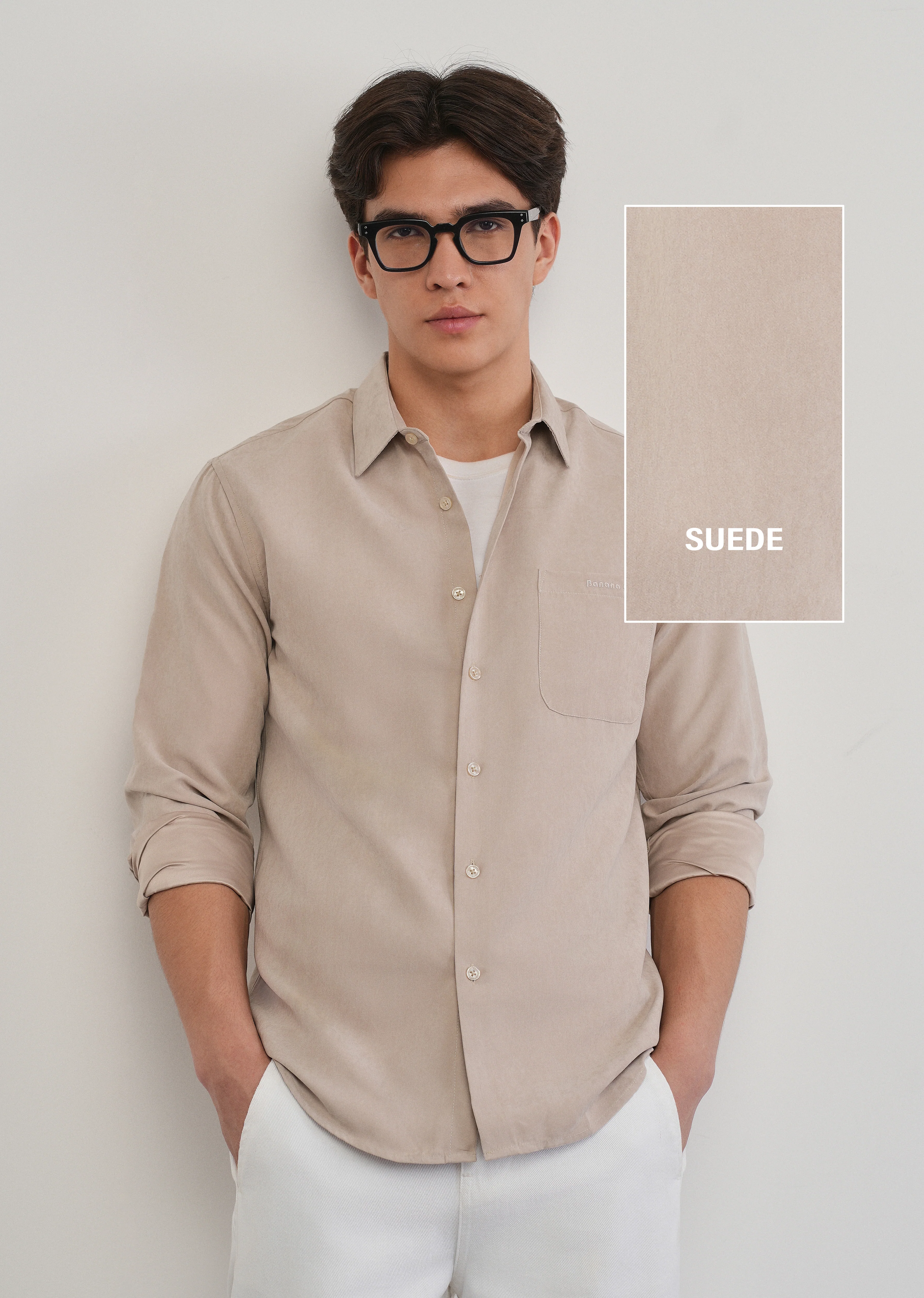 Beige Suede Plain Shirt - Image 7