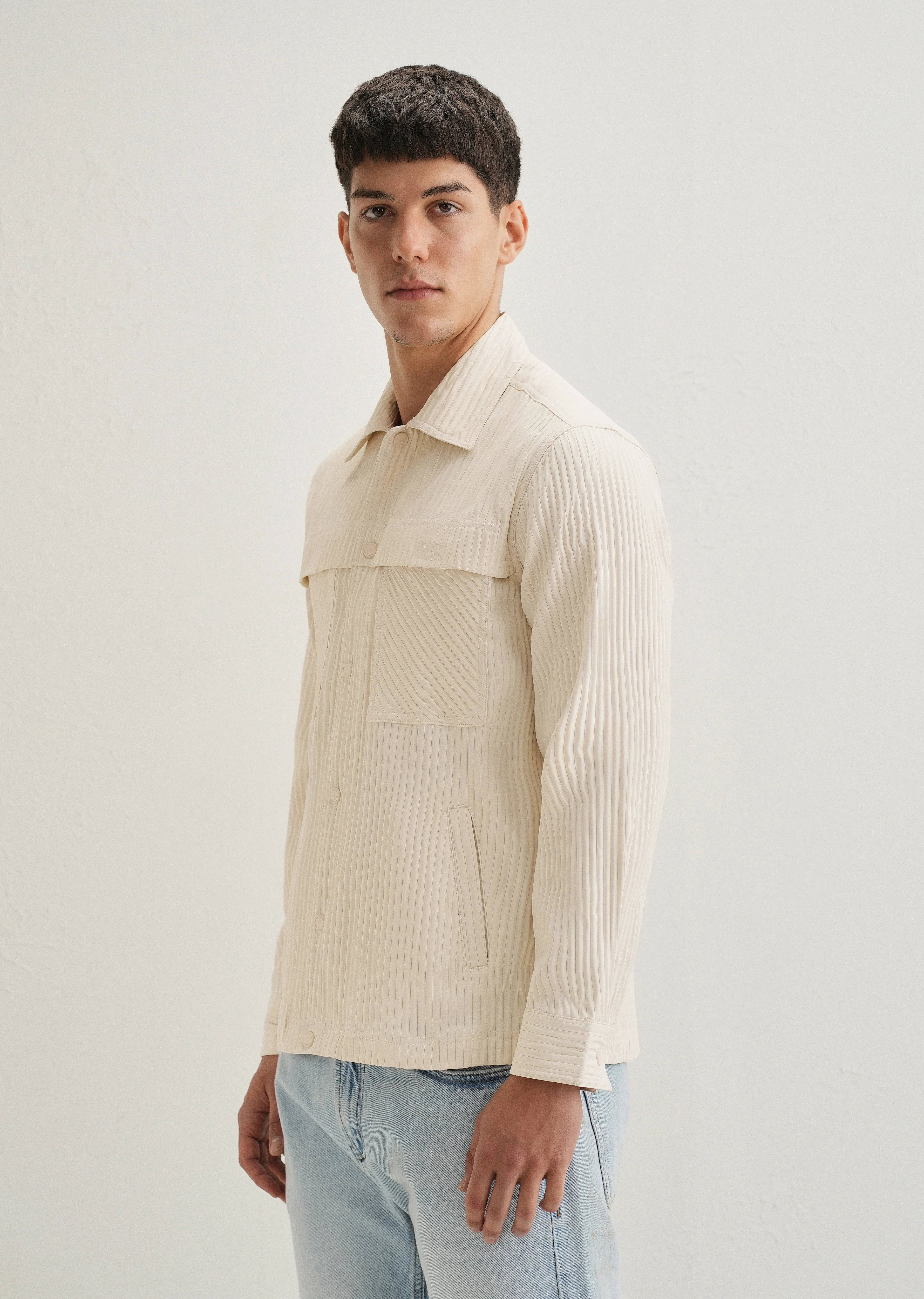 Beige Textured Utility Shacket - Image 6