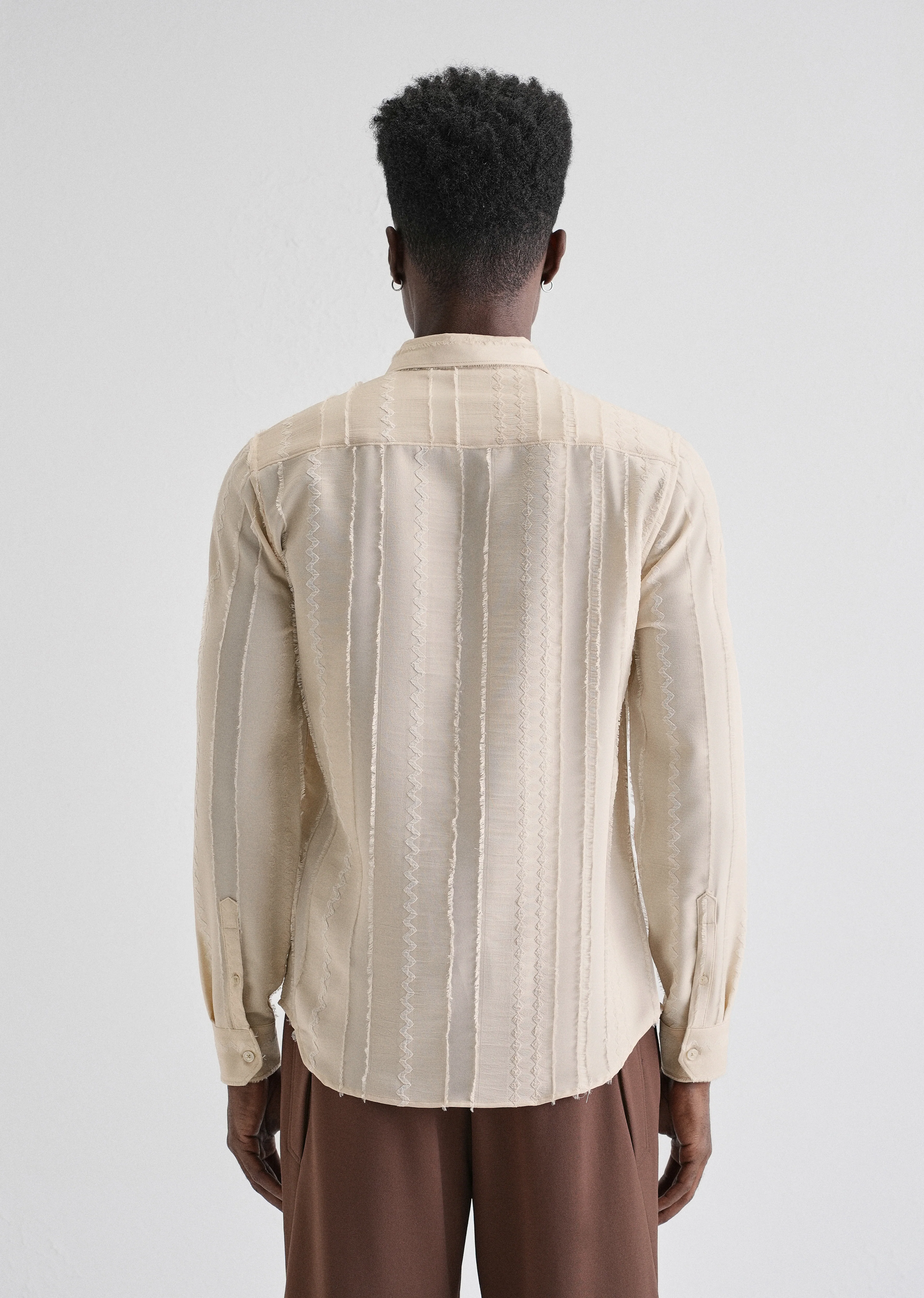Beige Vertical Chevron Striped Shirt - Image 2