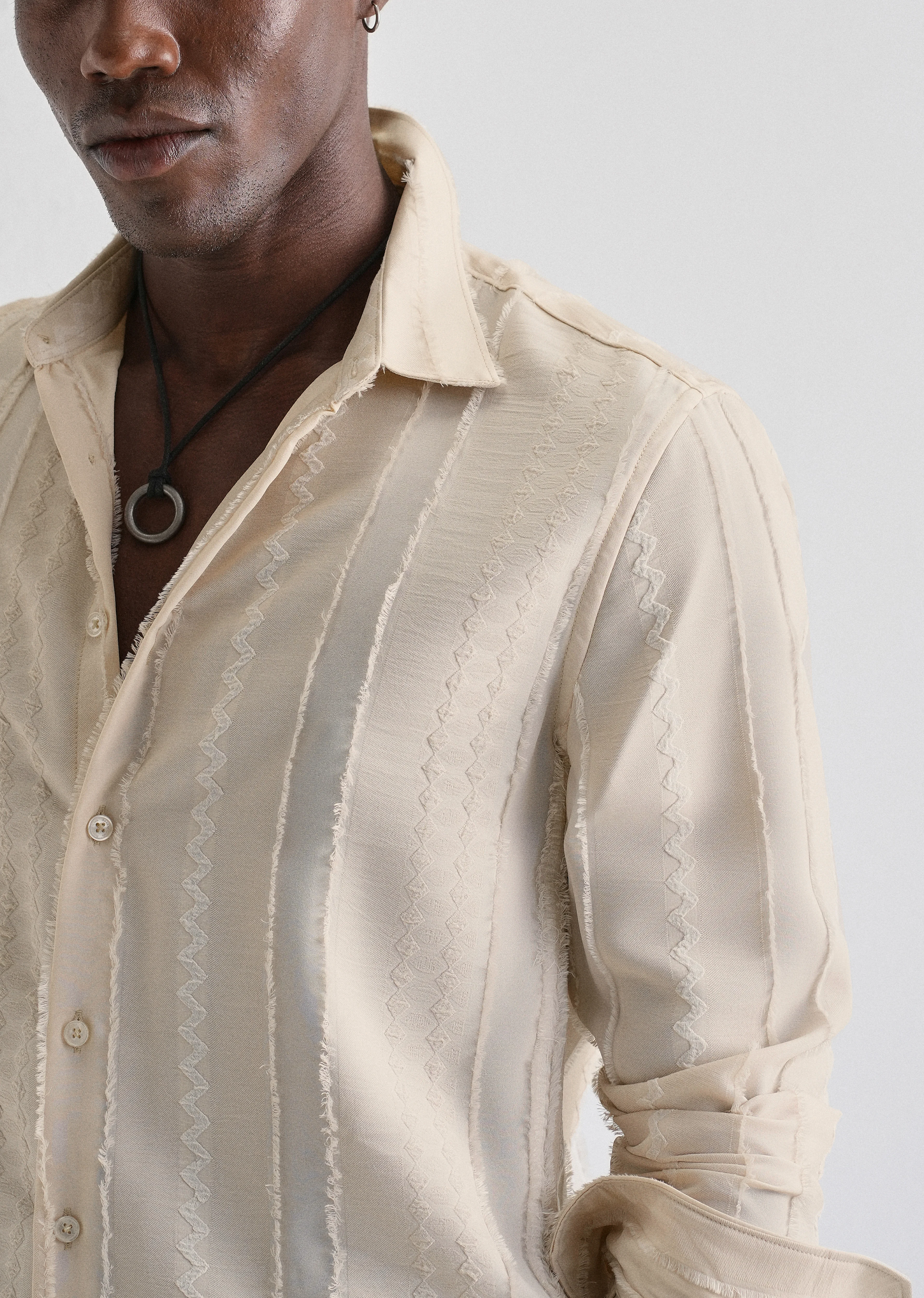Beige Vertical Chevron Striped Shirt - Image 5