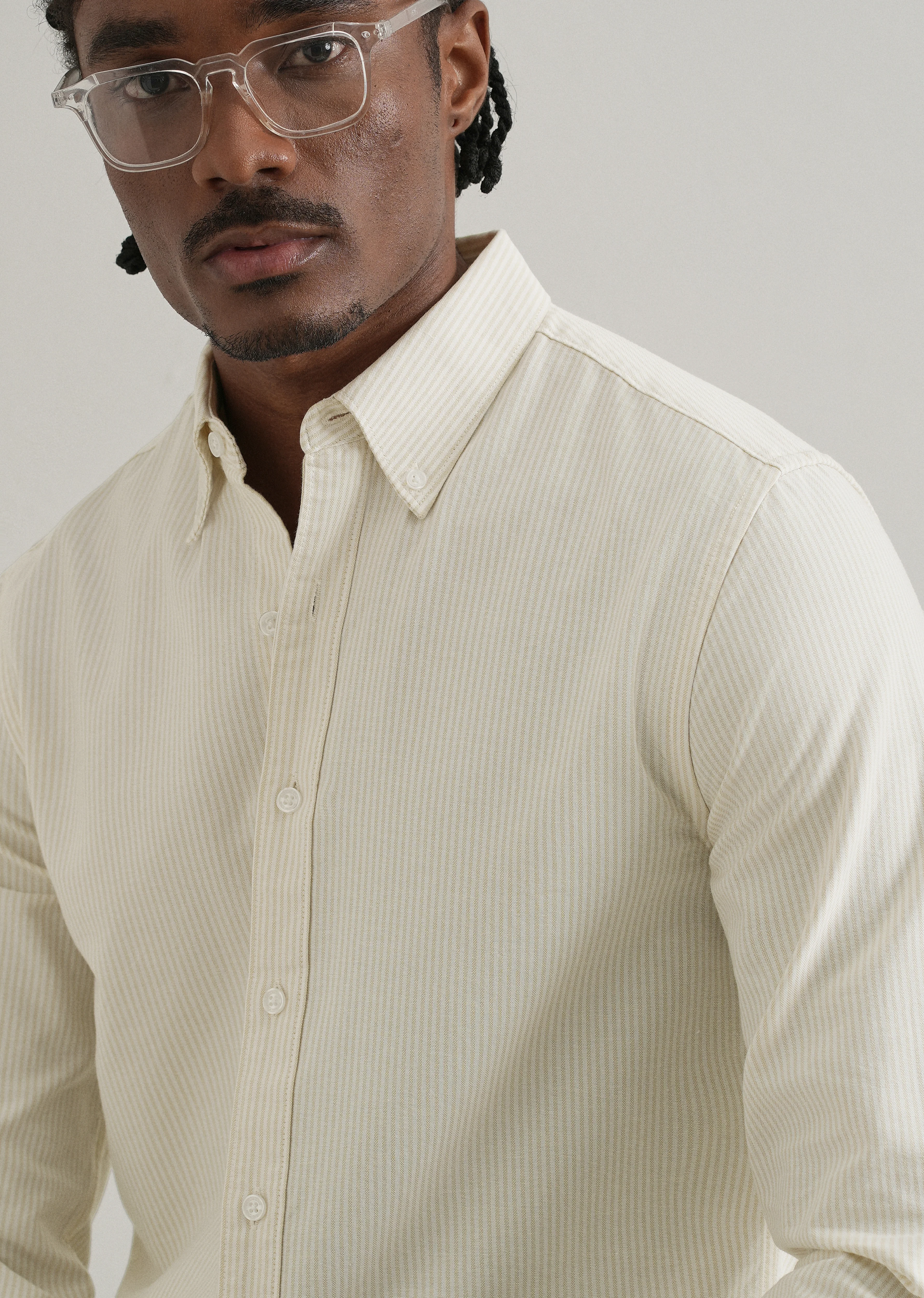 Beige Vertical Striped Cotton Shirt - Image 2