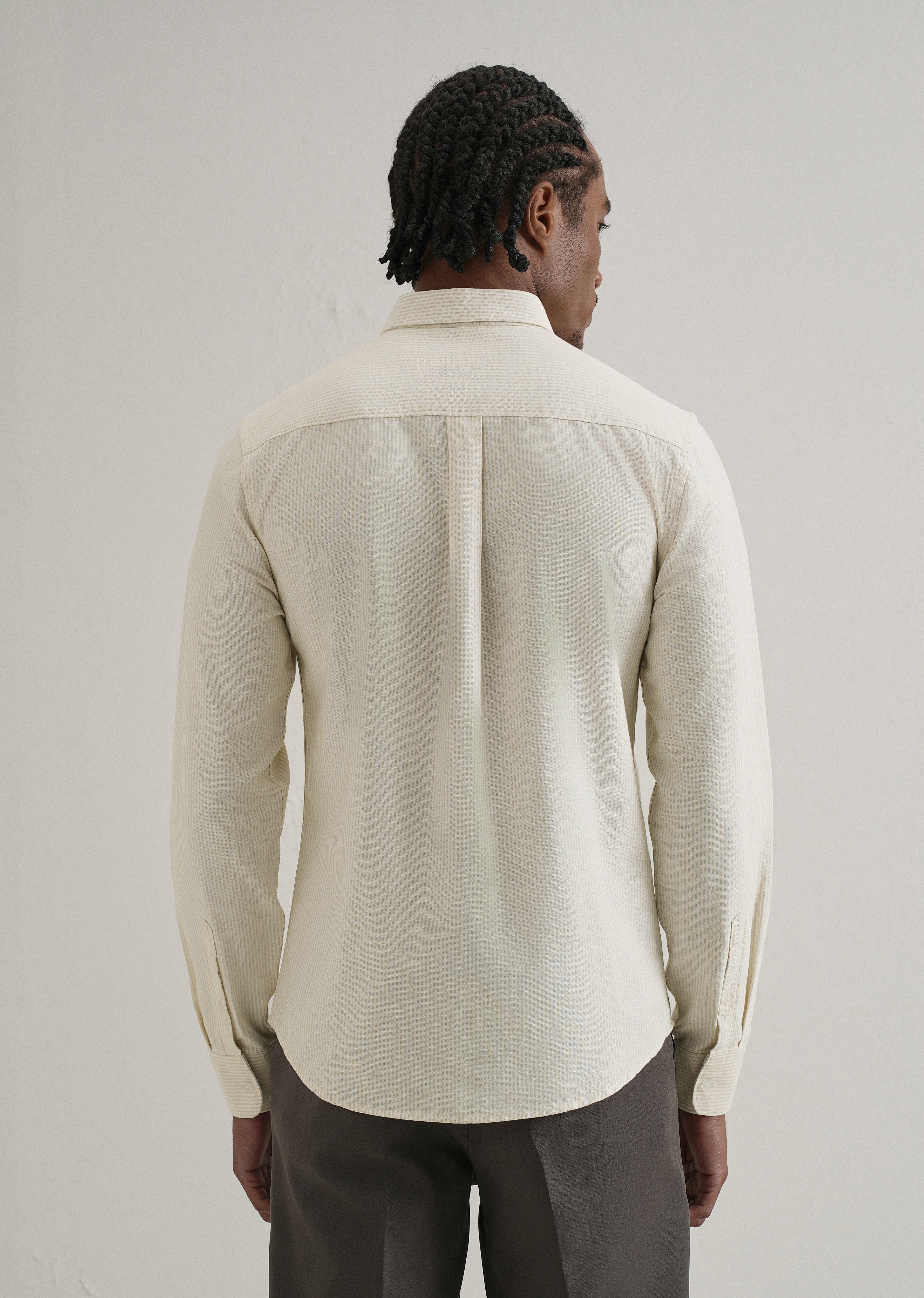 Beige Vertical Striped Cotton Shirt - Image 4