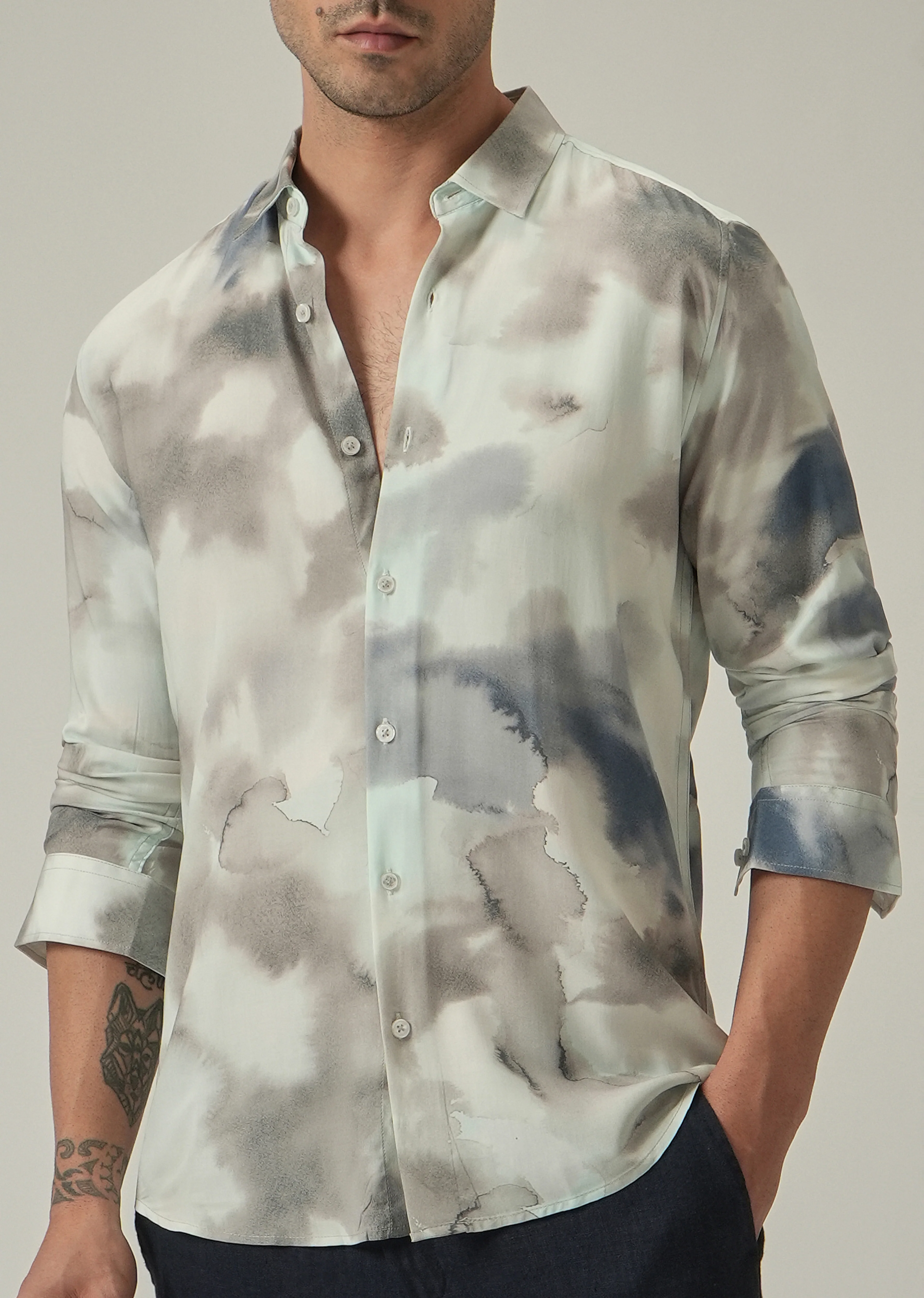 Beige Wash Print Shirt - Image 7