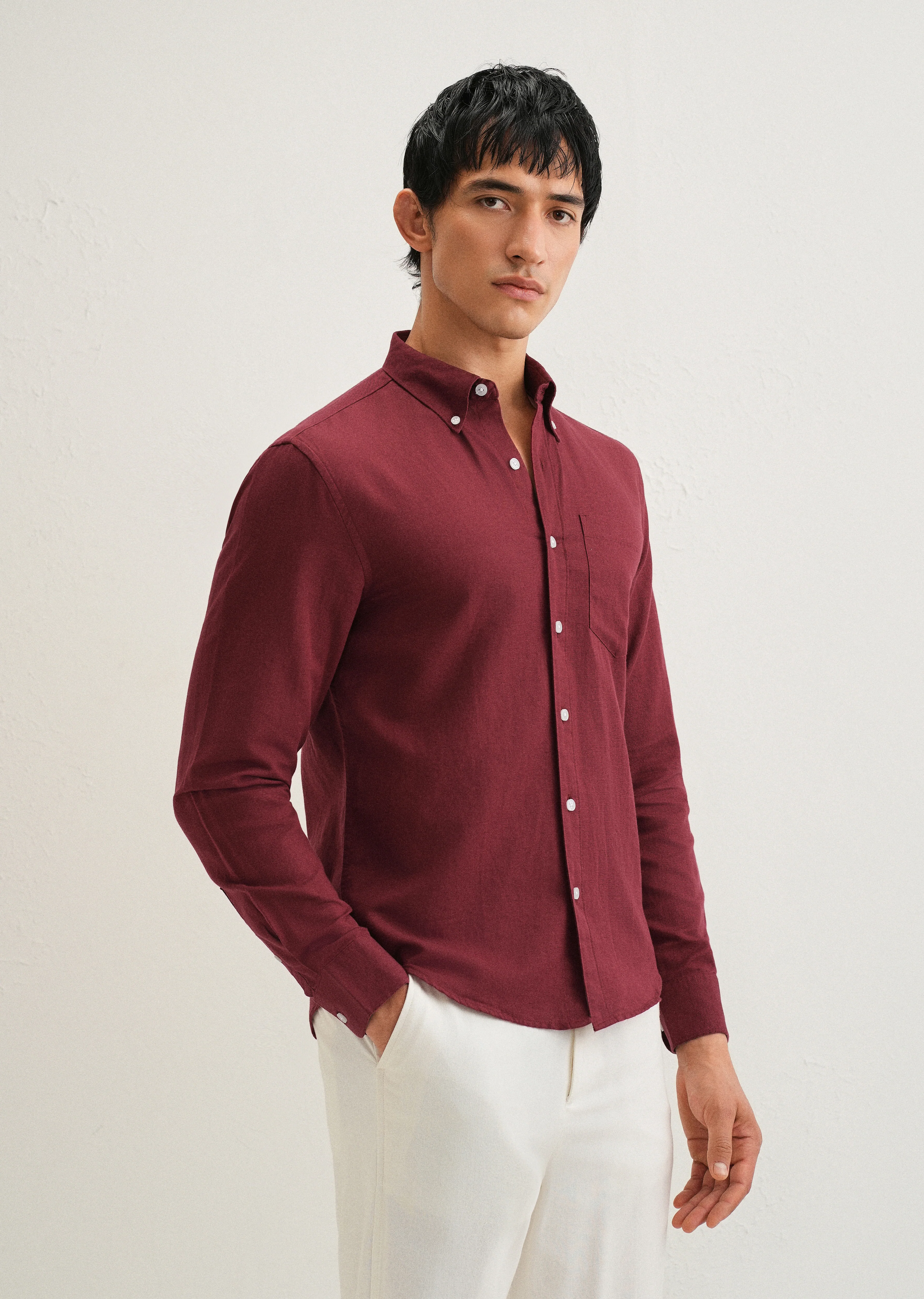 Berry Red Cotton Linen Shirt - Image 4