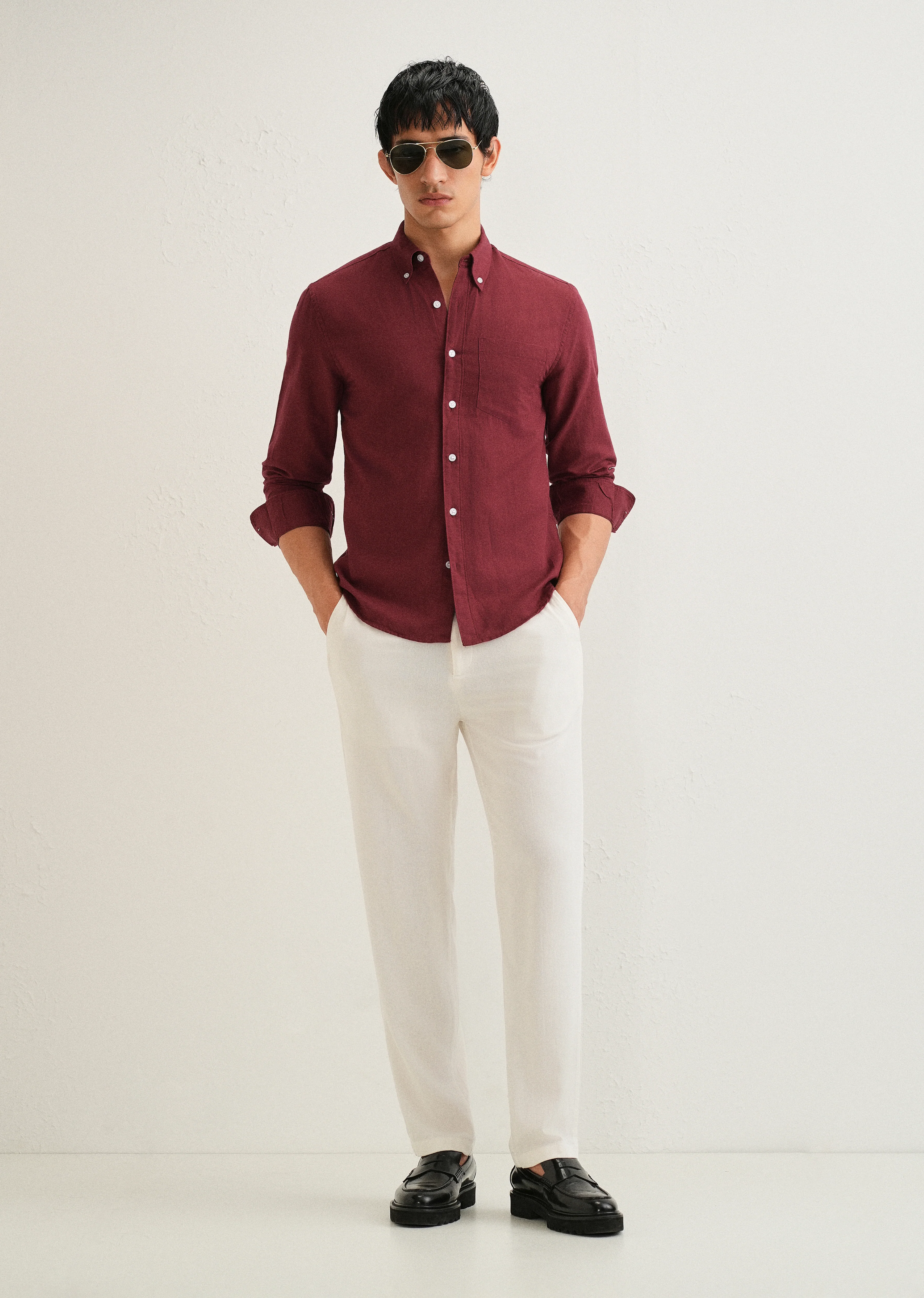 Berry Red Cotton Linen Shirt - Image 6