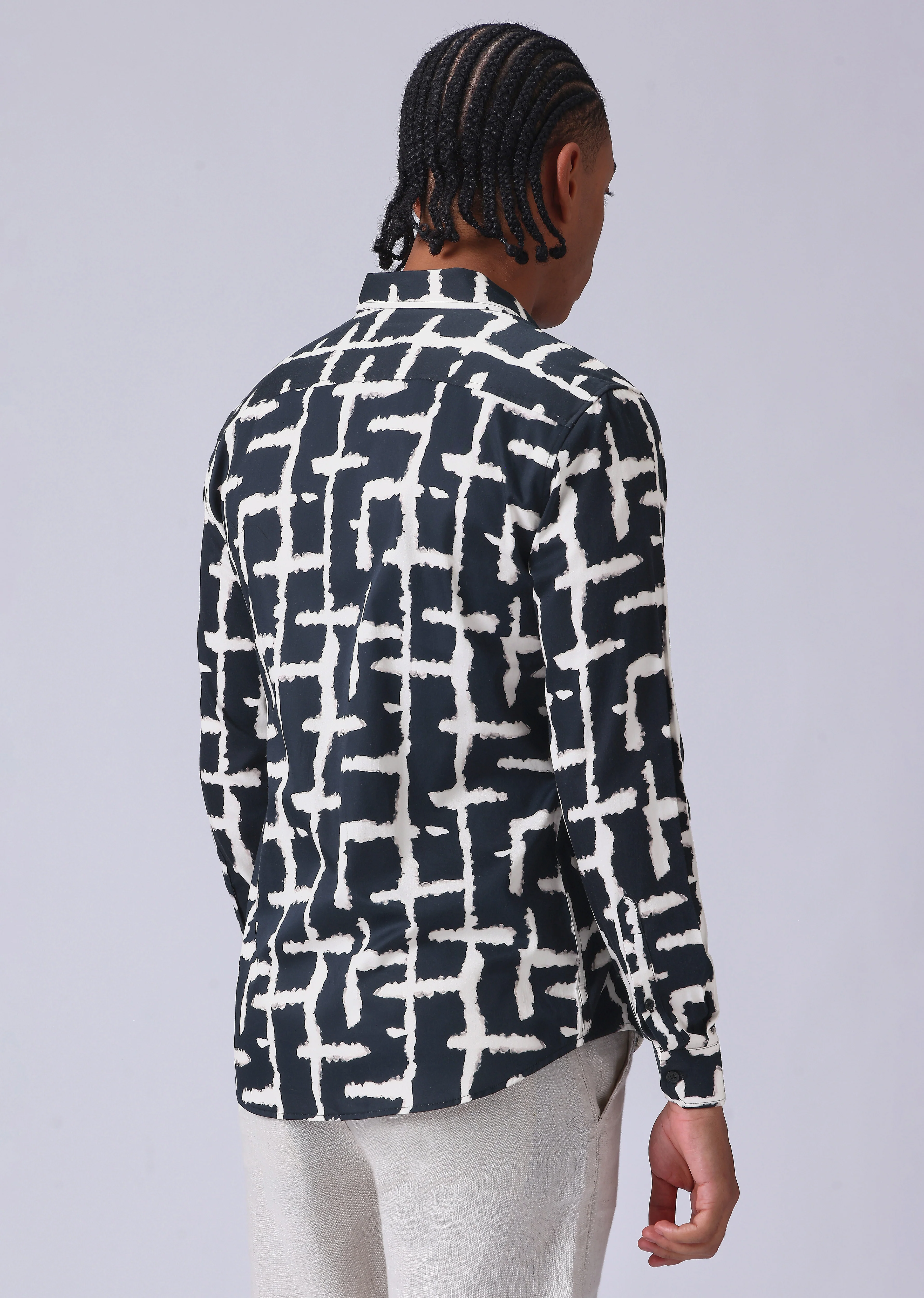 Black Abstract Check Print Shirt - Image 2
