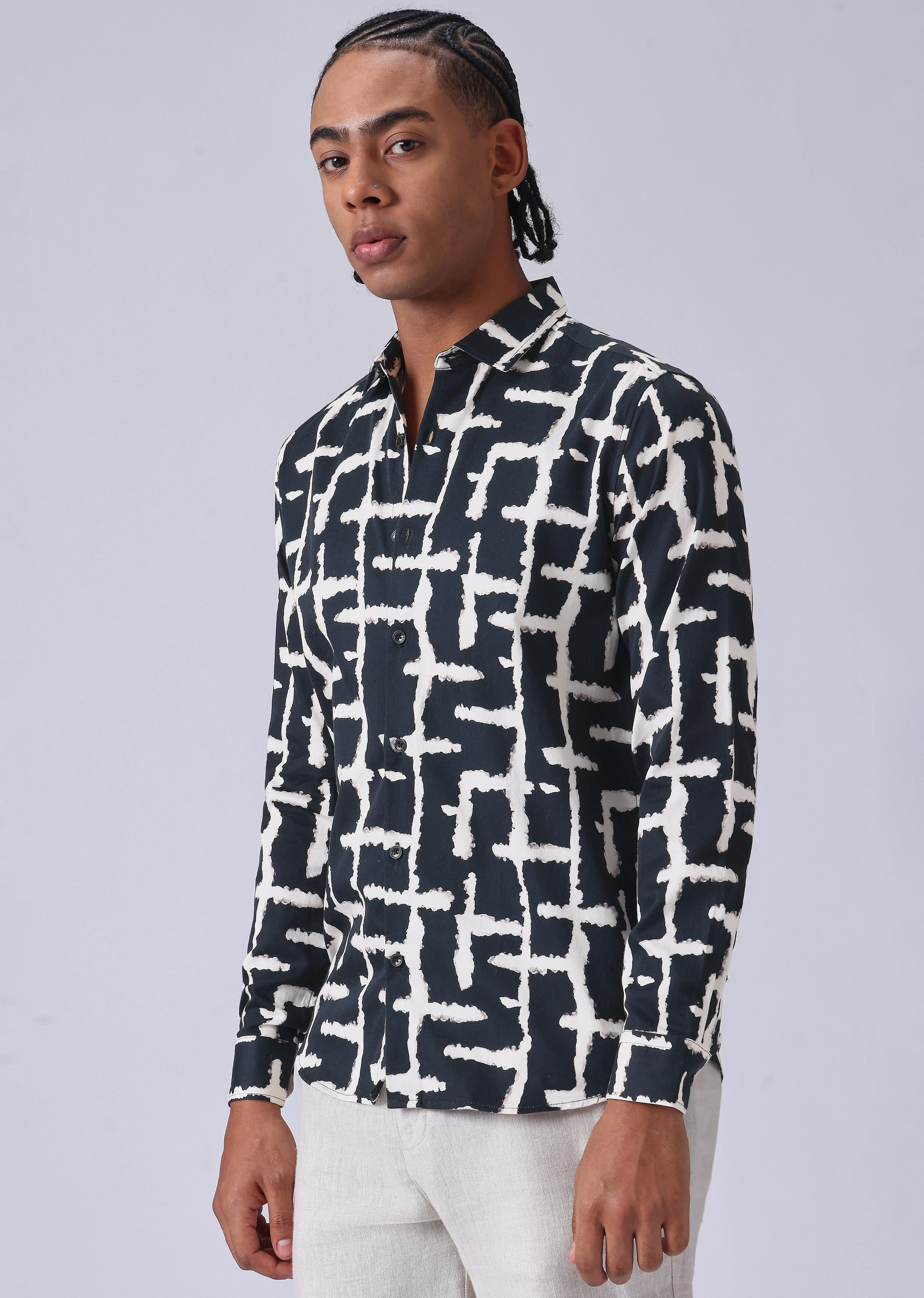 Black Abstract Check Print Shirt - Image 4