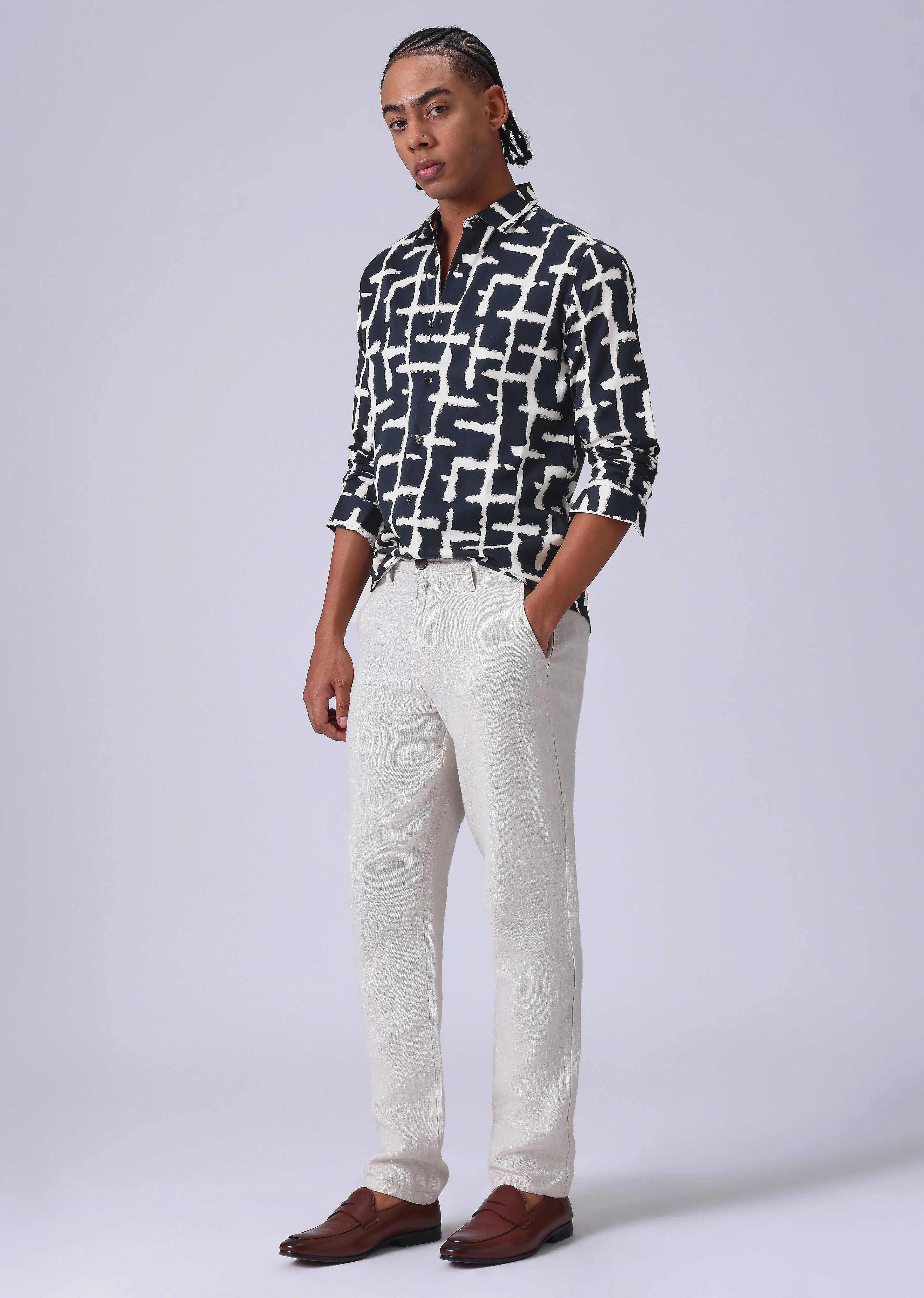 Black Abstract Check Print Shirt - Image 6