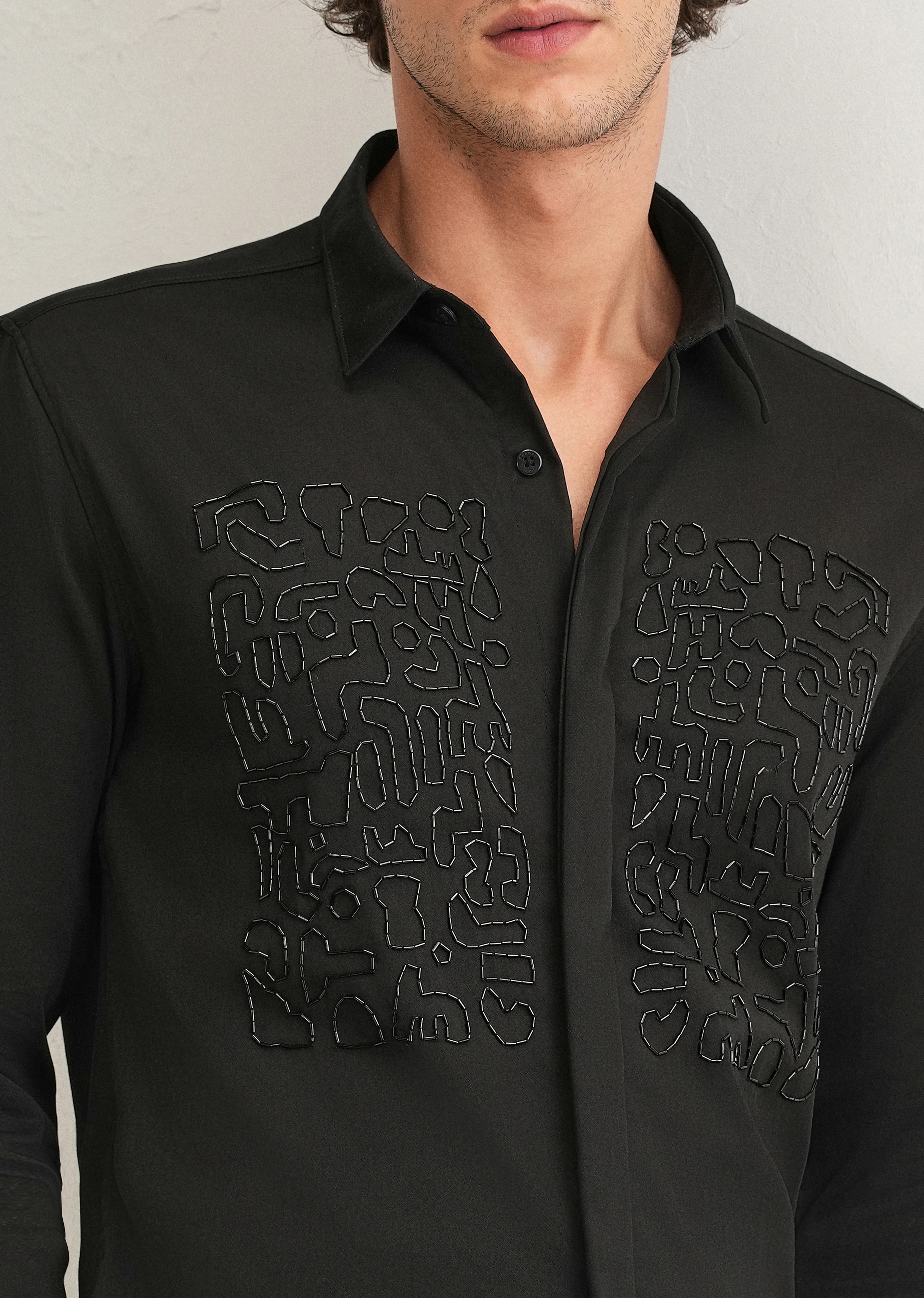 Black Abstract Embellished Designer Shirt - Image 4