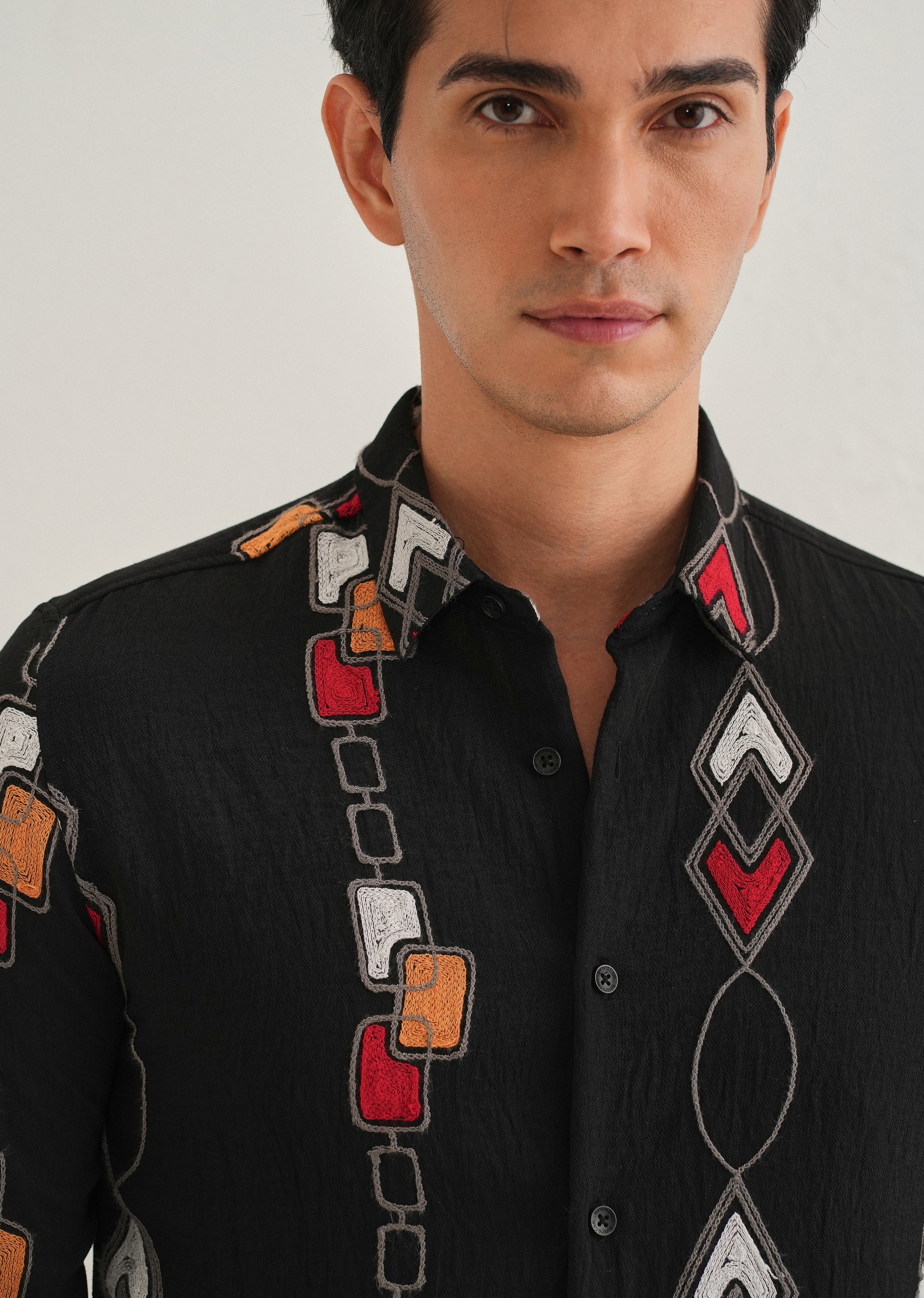 Black Abstract Embroidered Shirt - Image 2