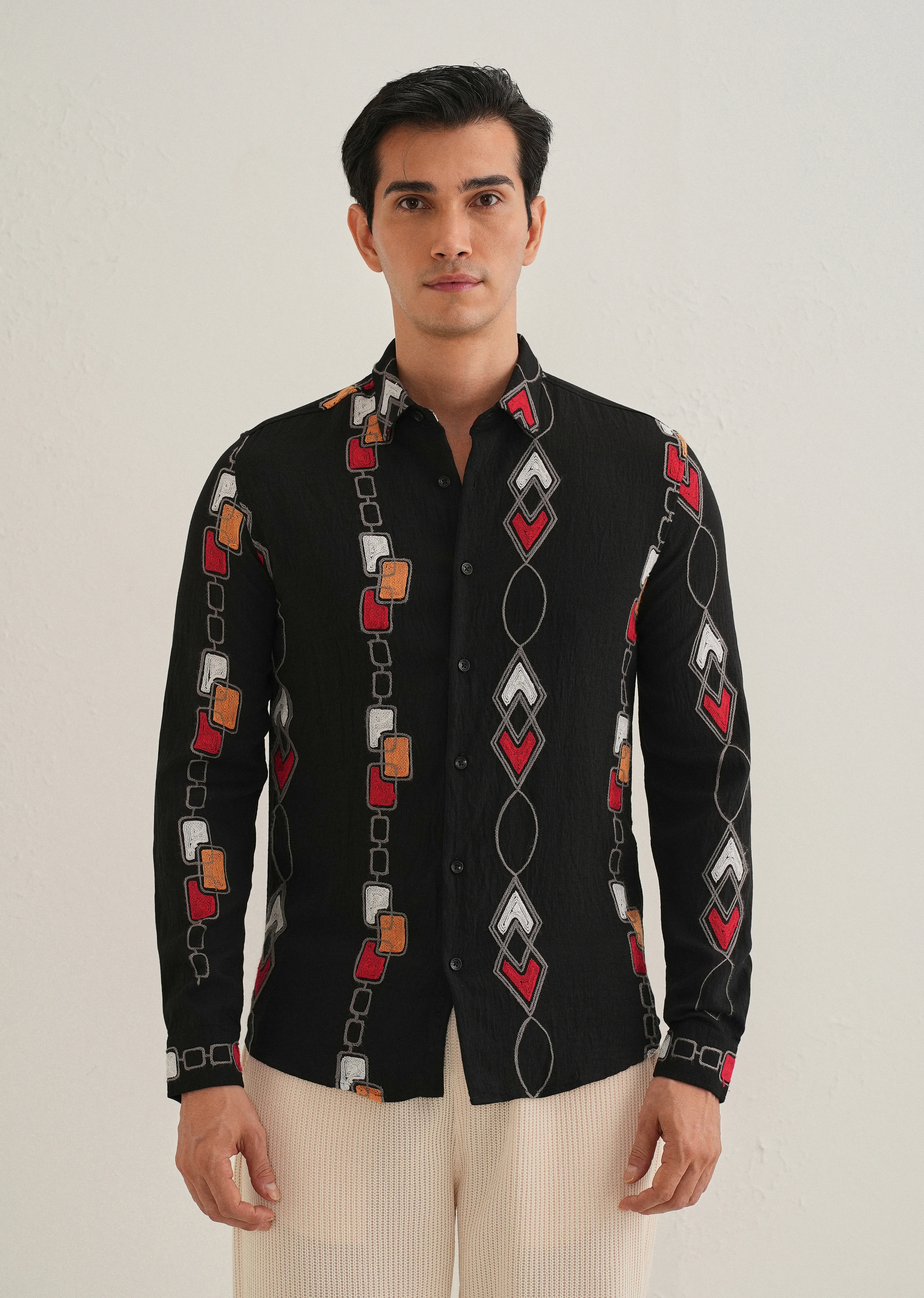 Black Abstract Embroidered Shirt - Image 3