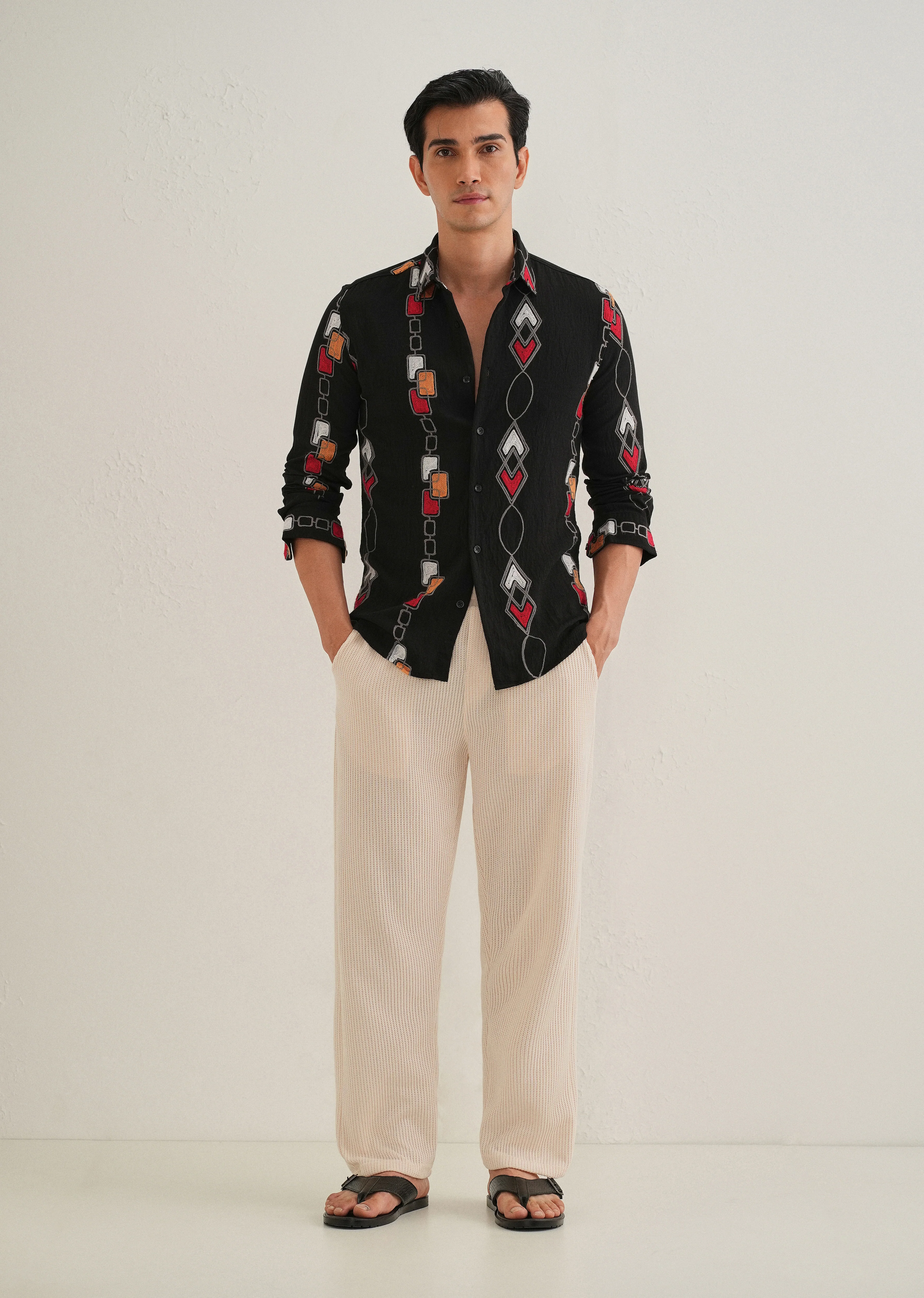 Black Abstract Embroidered Shirt - Image 6