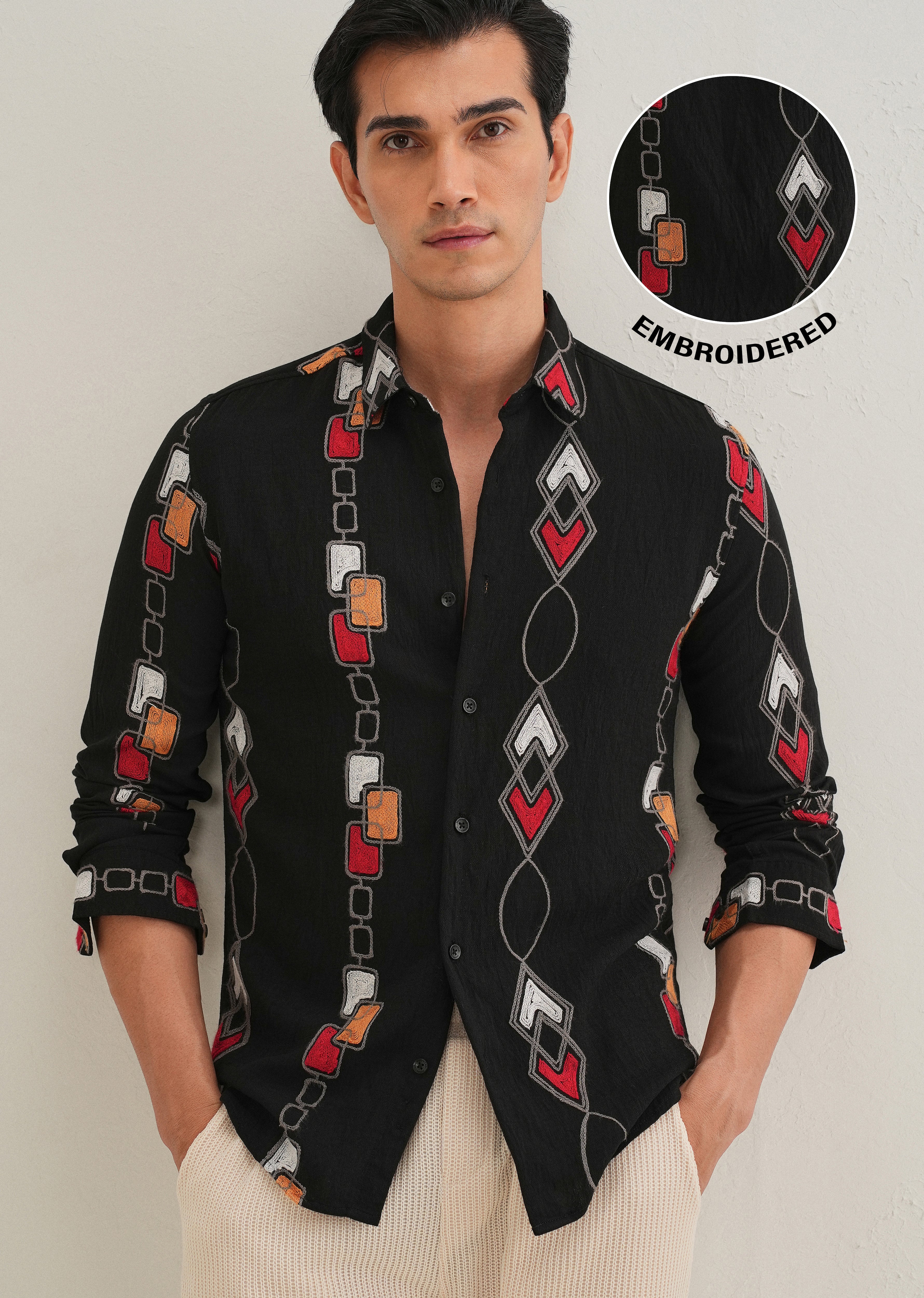 Black Abstract Embroidered Shirt - Image 7