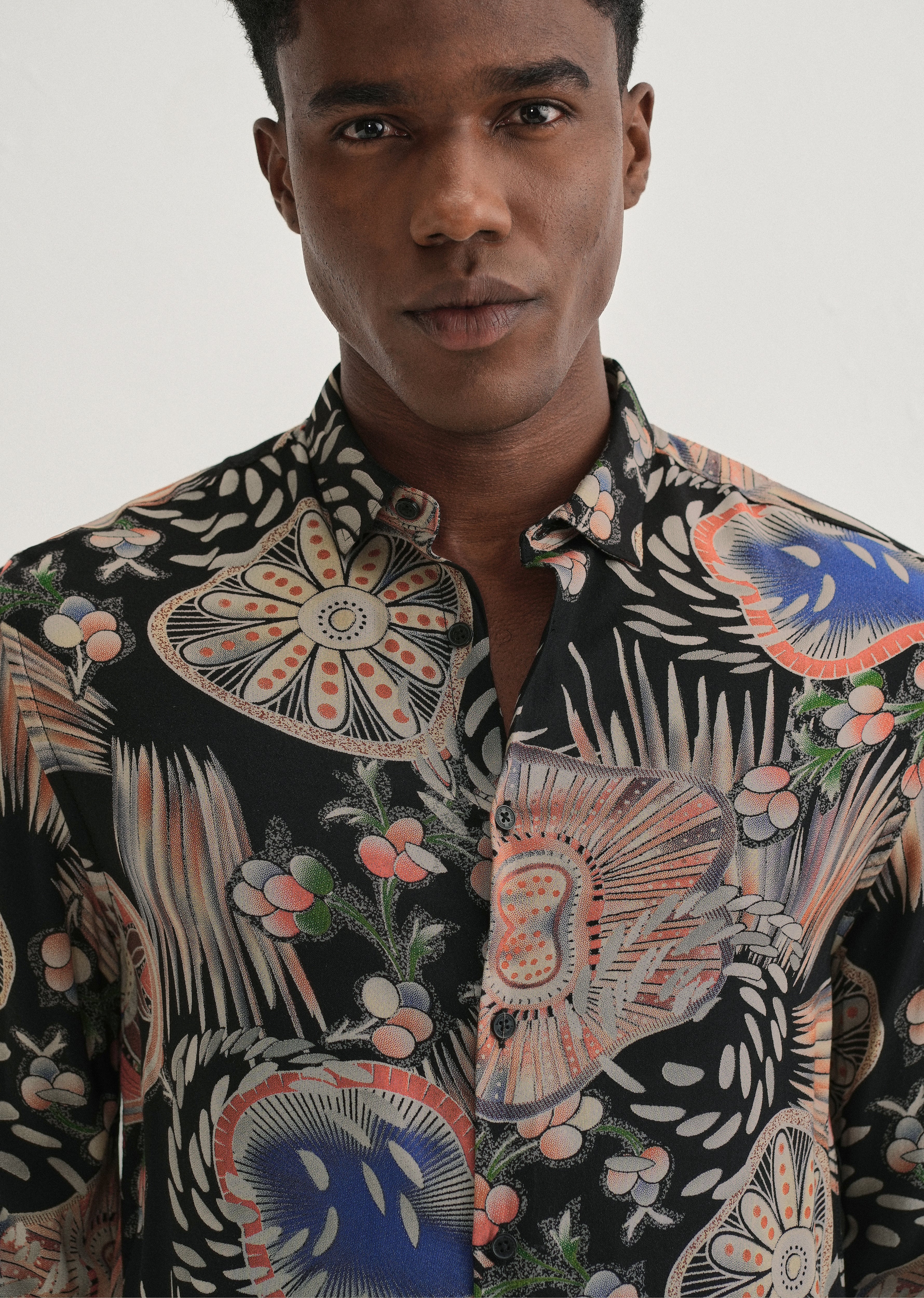 Black Abstract Feather Shirt - Image 5