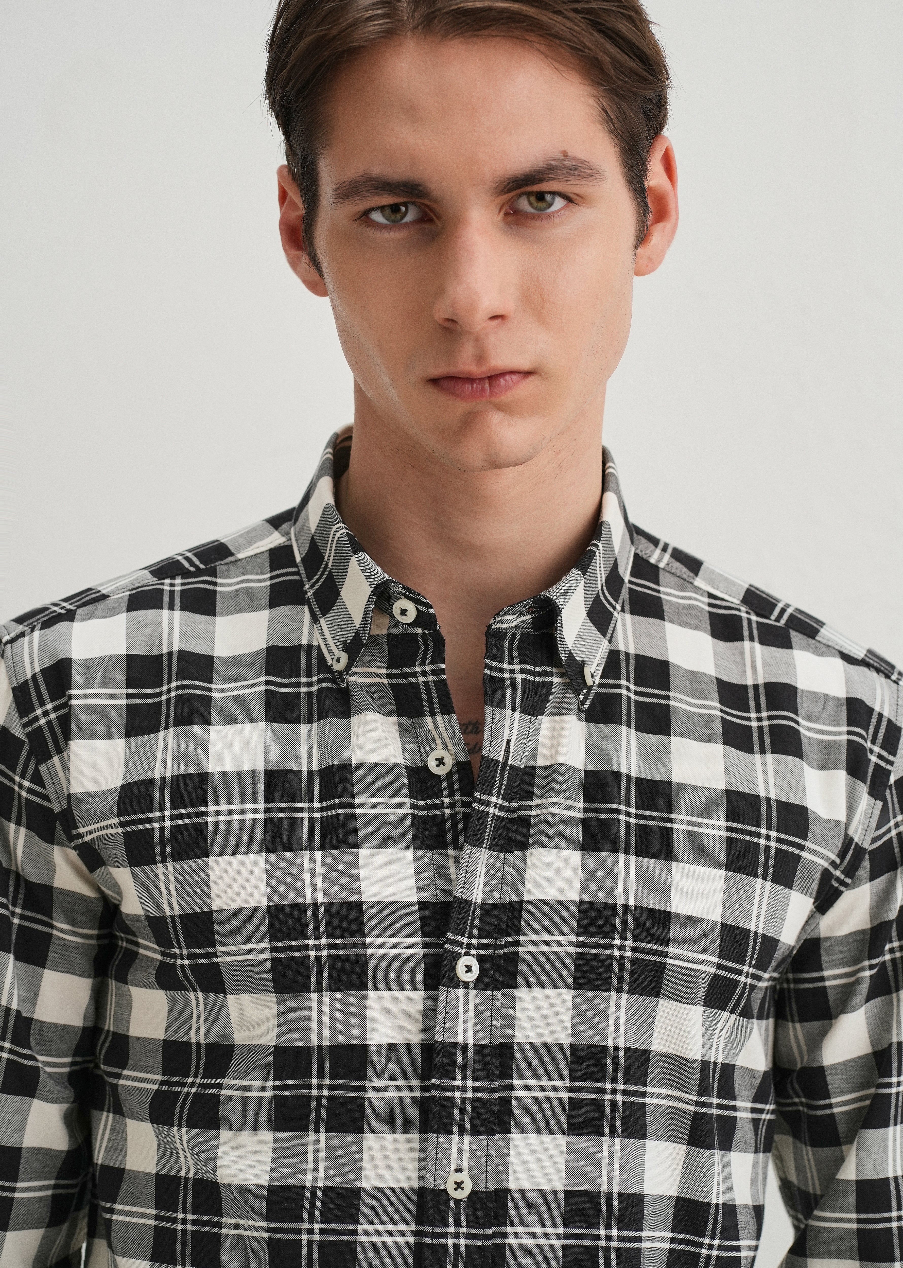 Black and White Plaid Check Shirt - Image 2