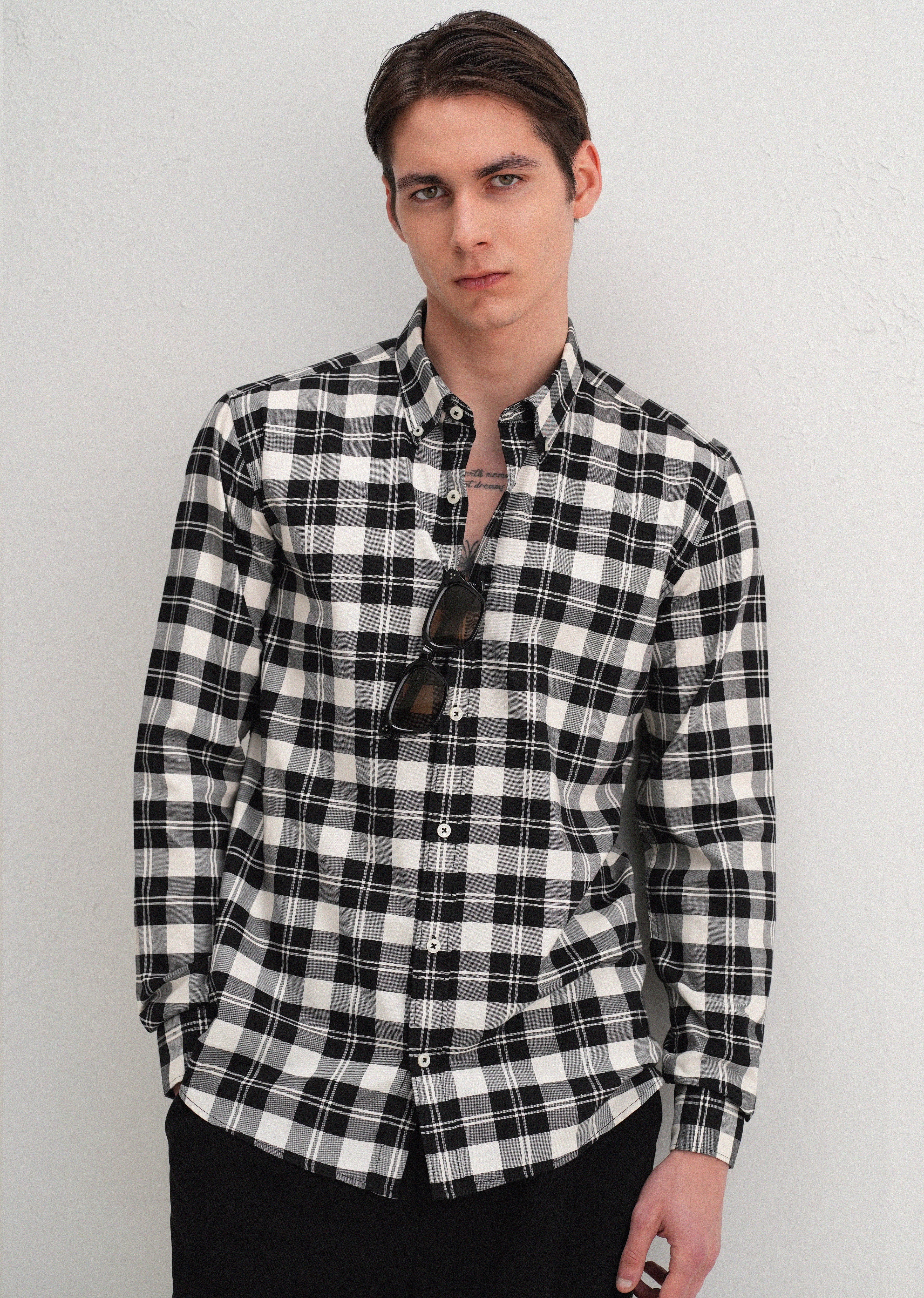 Black and White Plaid Check Shirt - Image 7