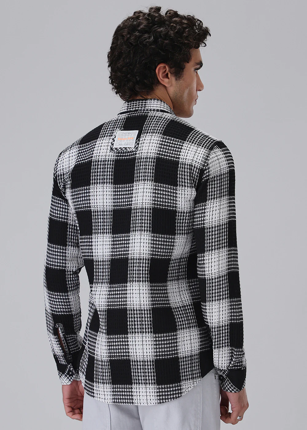 Black And White Waffle Plaid Check Shirt - Image 4