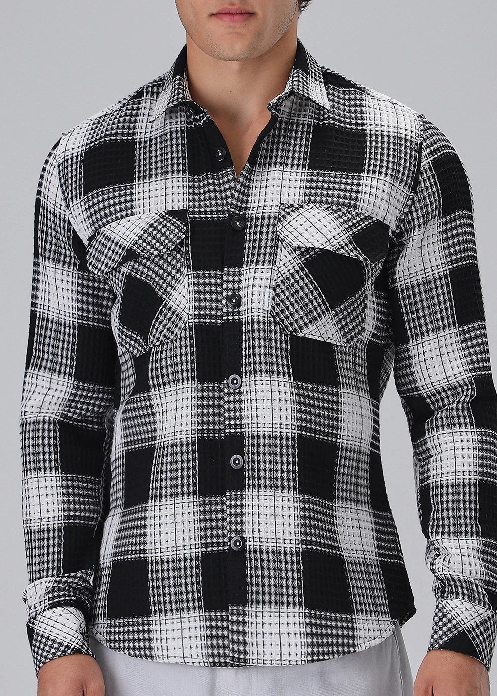 Black And White Waffle Plaid Check Shirt - Image 7