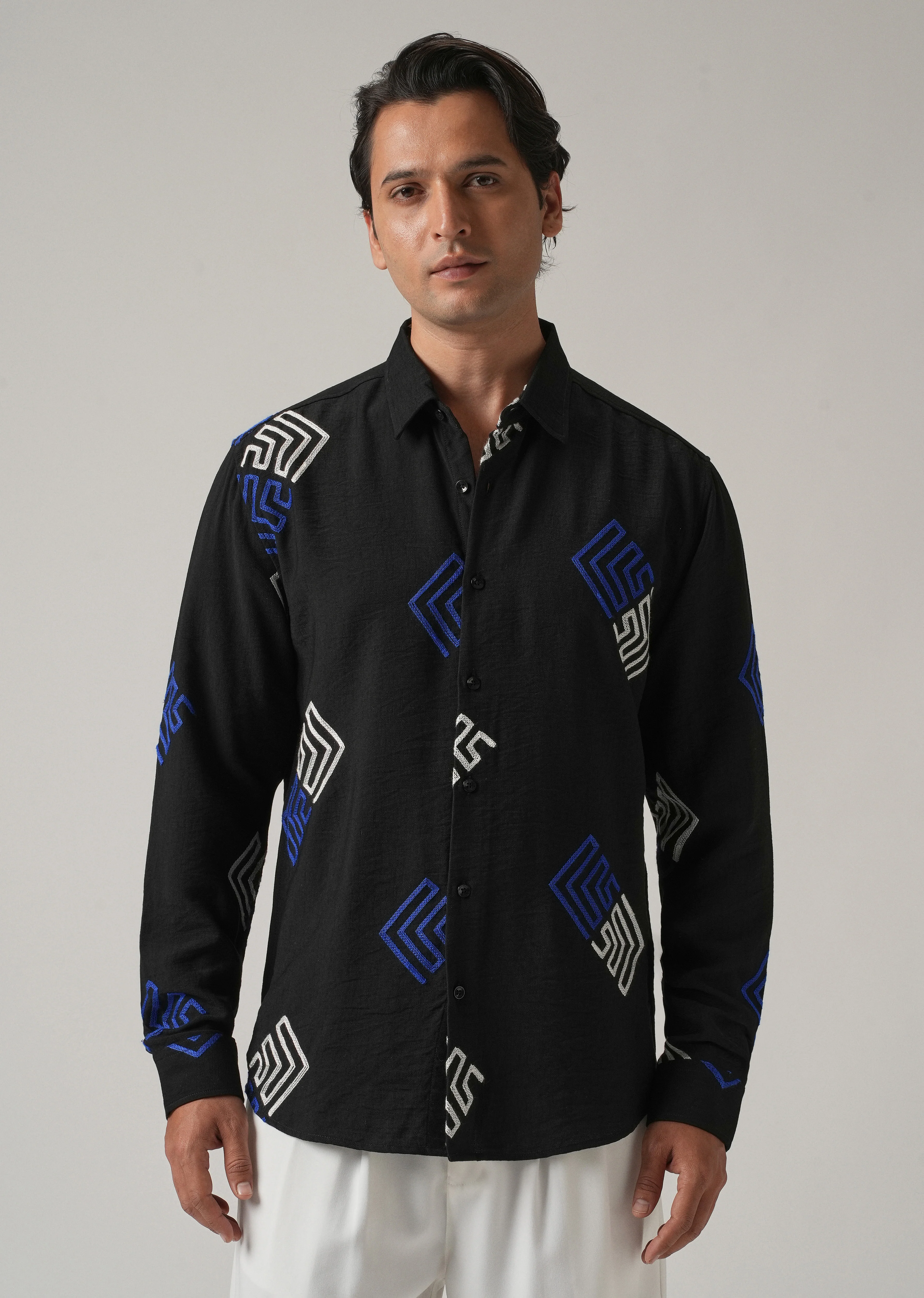 Black Angular Embroidery Shirt - Image 3