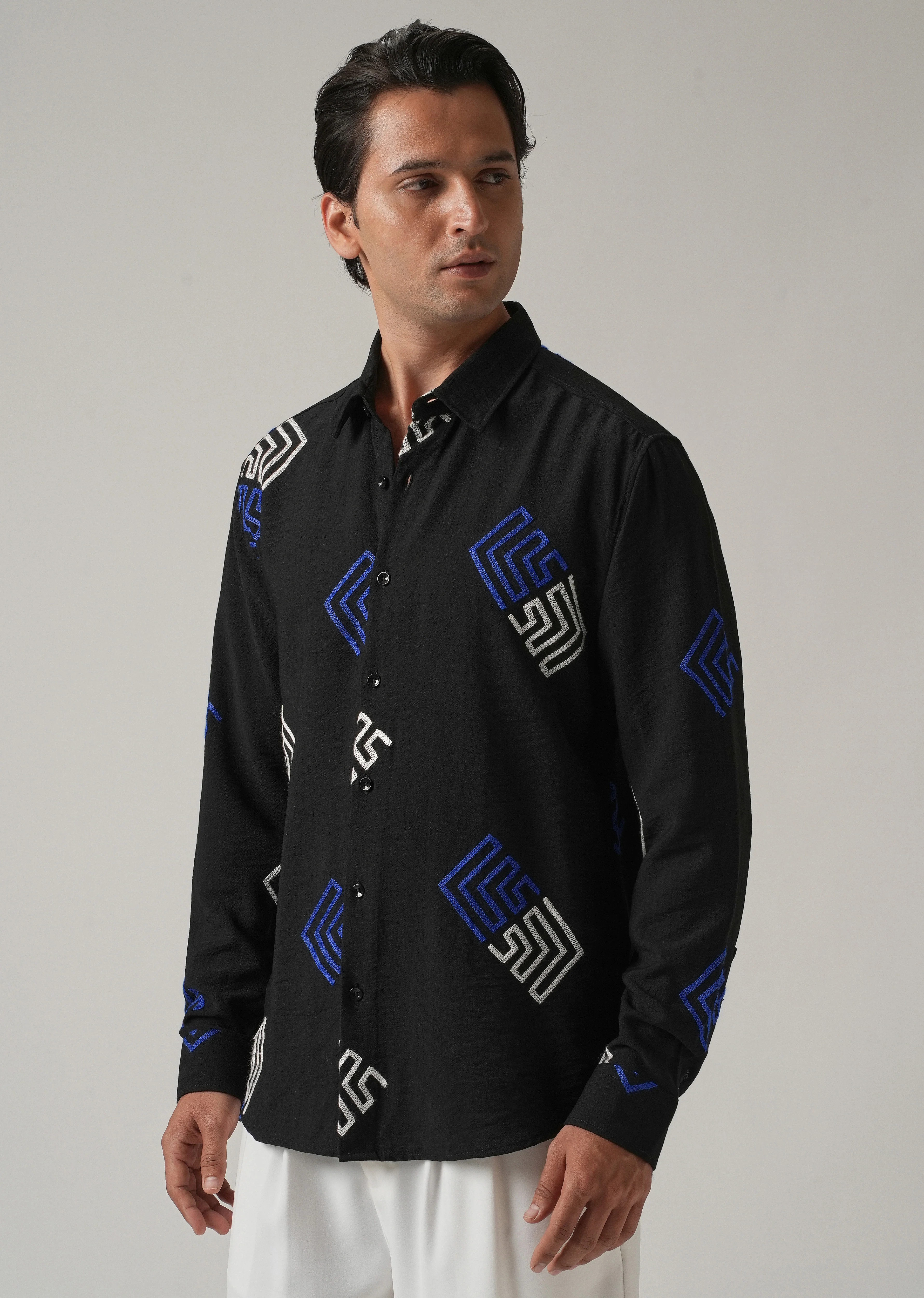 Black Angular Embroidery Shirt - Image 4