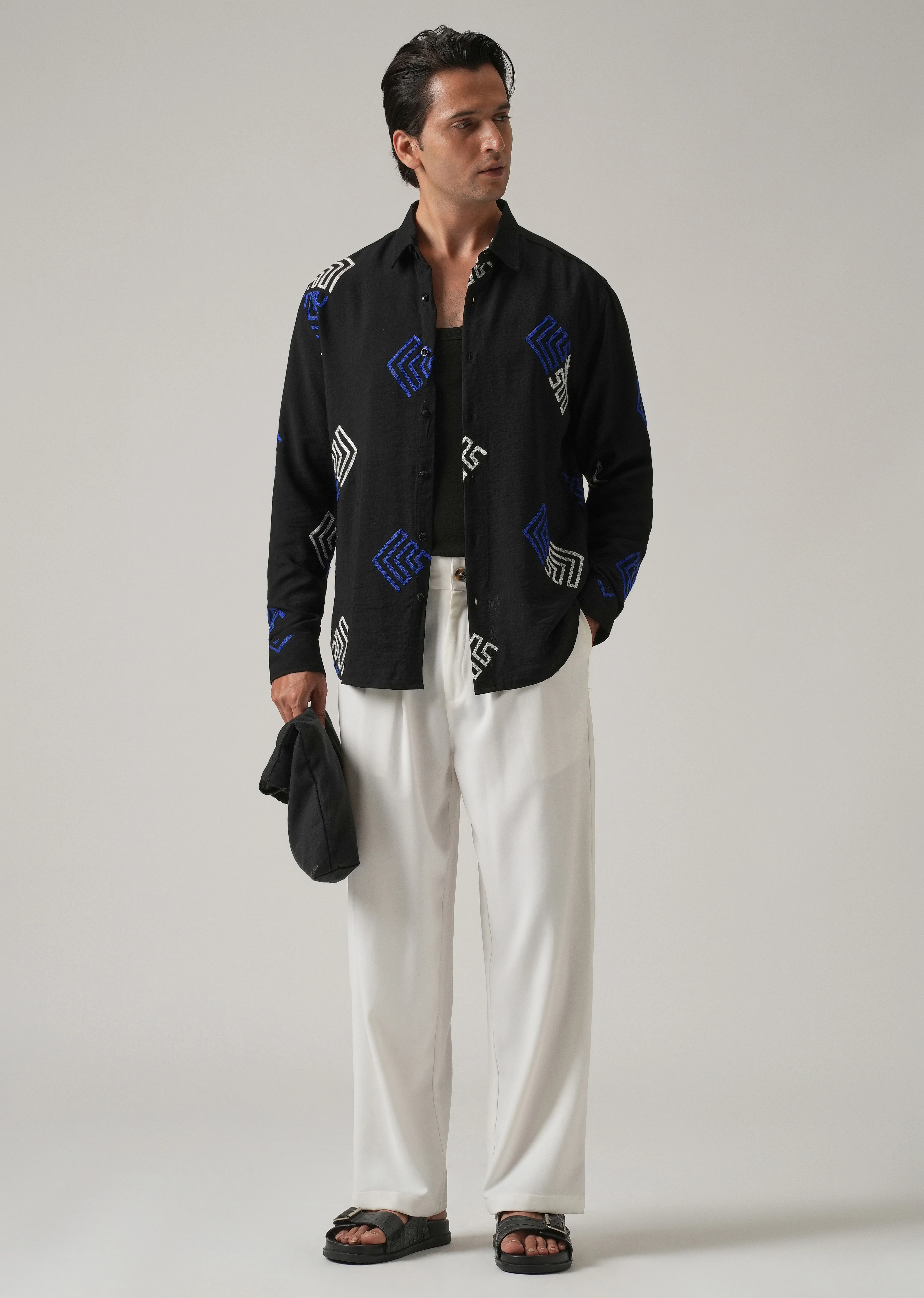 Black Angular Embroidery Shirt - Image 6