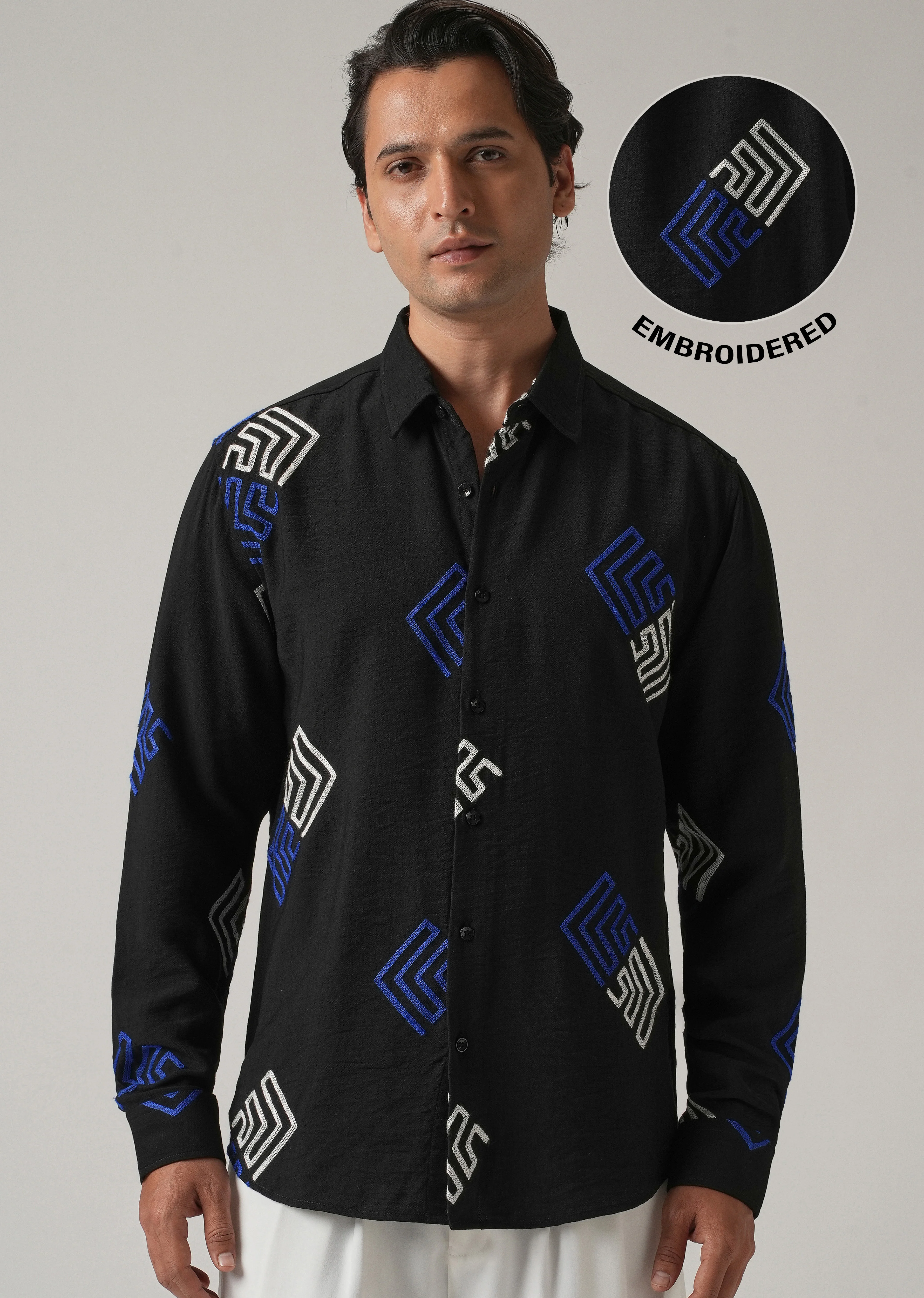 Black Angular Embroidery Shirt - Image 7