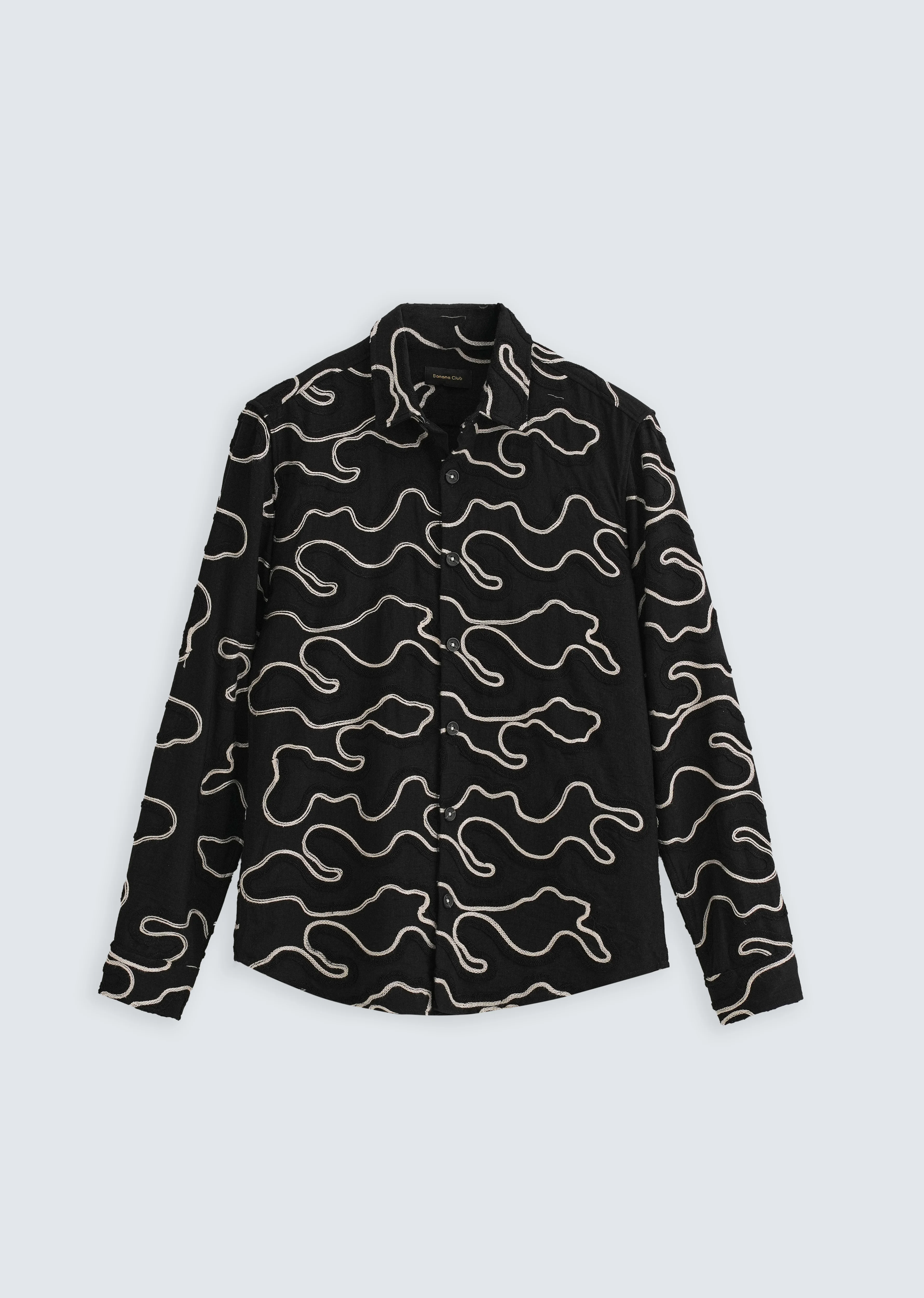 Black Artistic Abstract Embroidery Shirt - Image 2