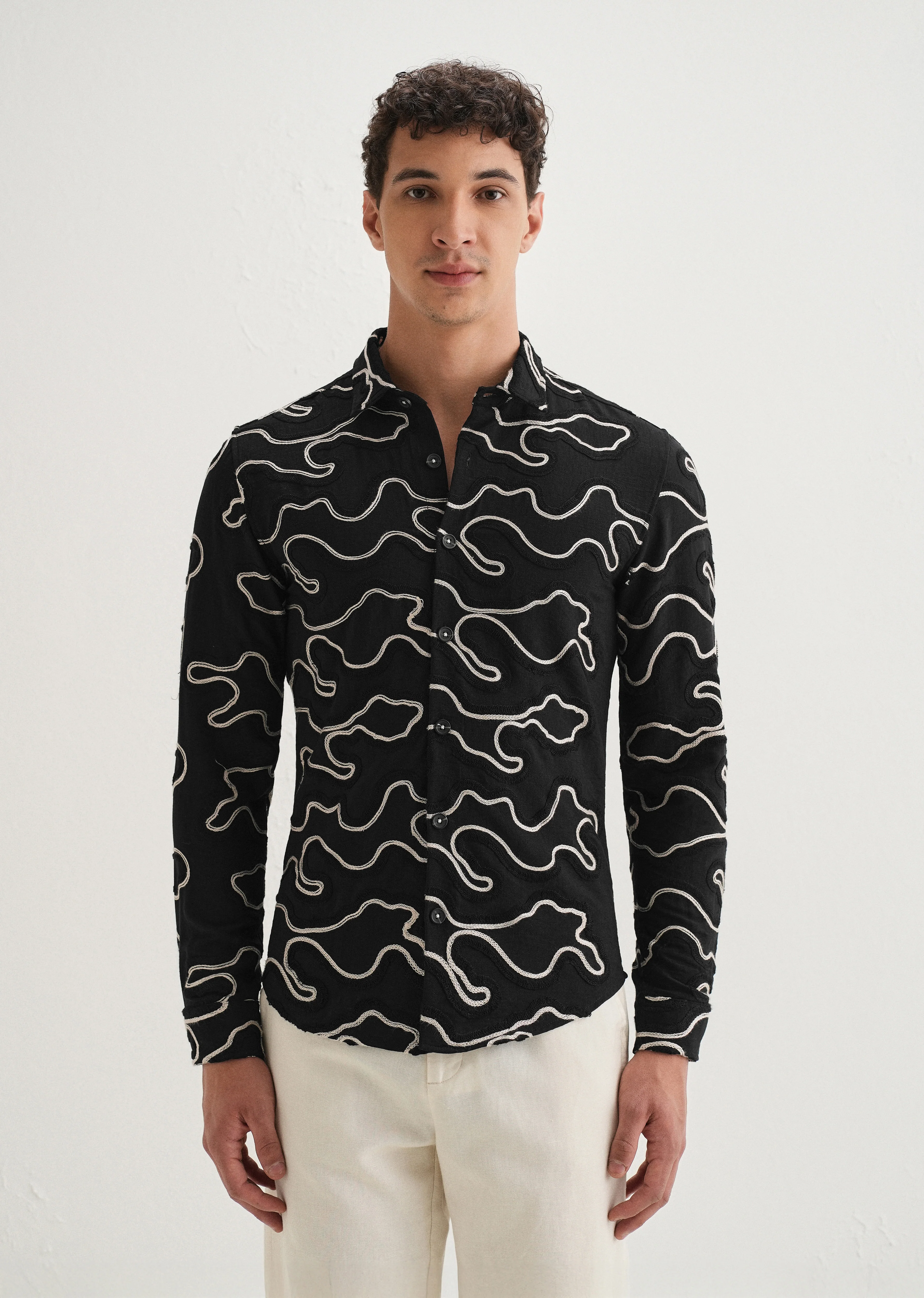 Black Artistic Abstract Embroidery Shirt - Image 4