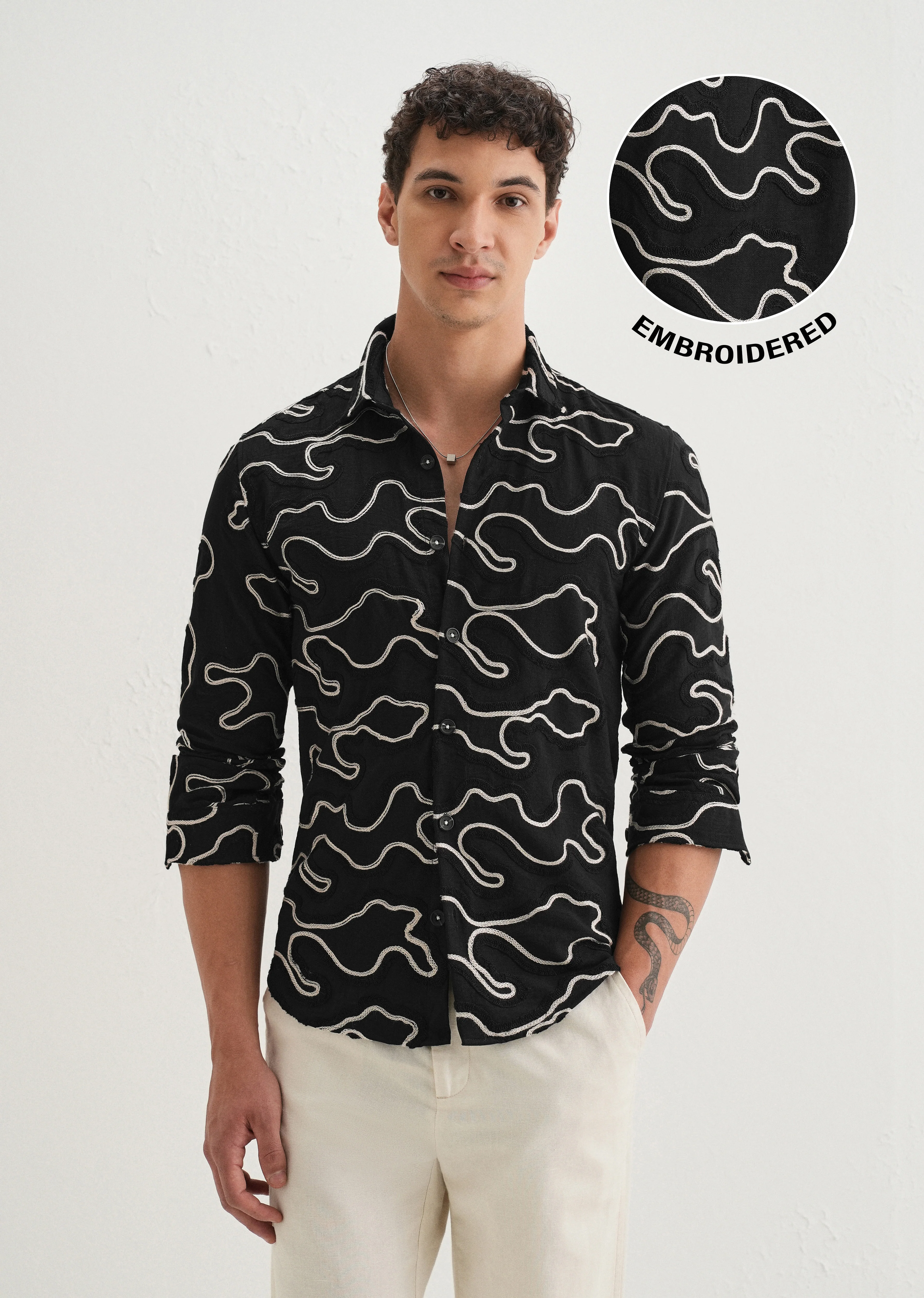 Black Artistic Abstract Embroidery Shirt - Image 8