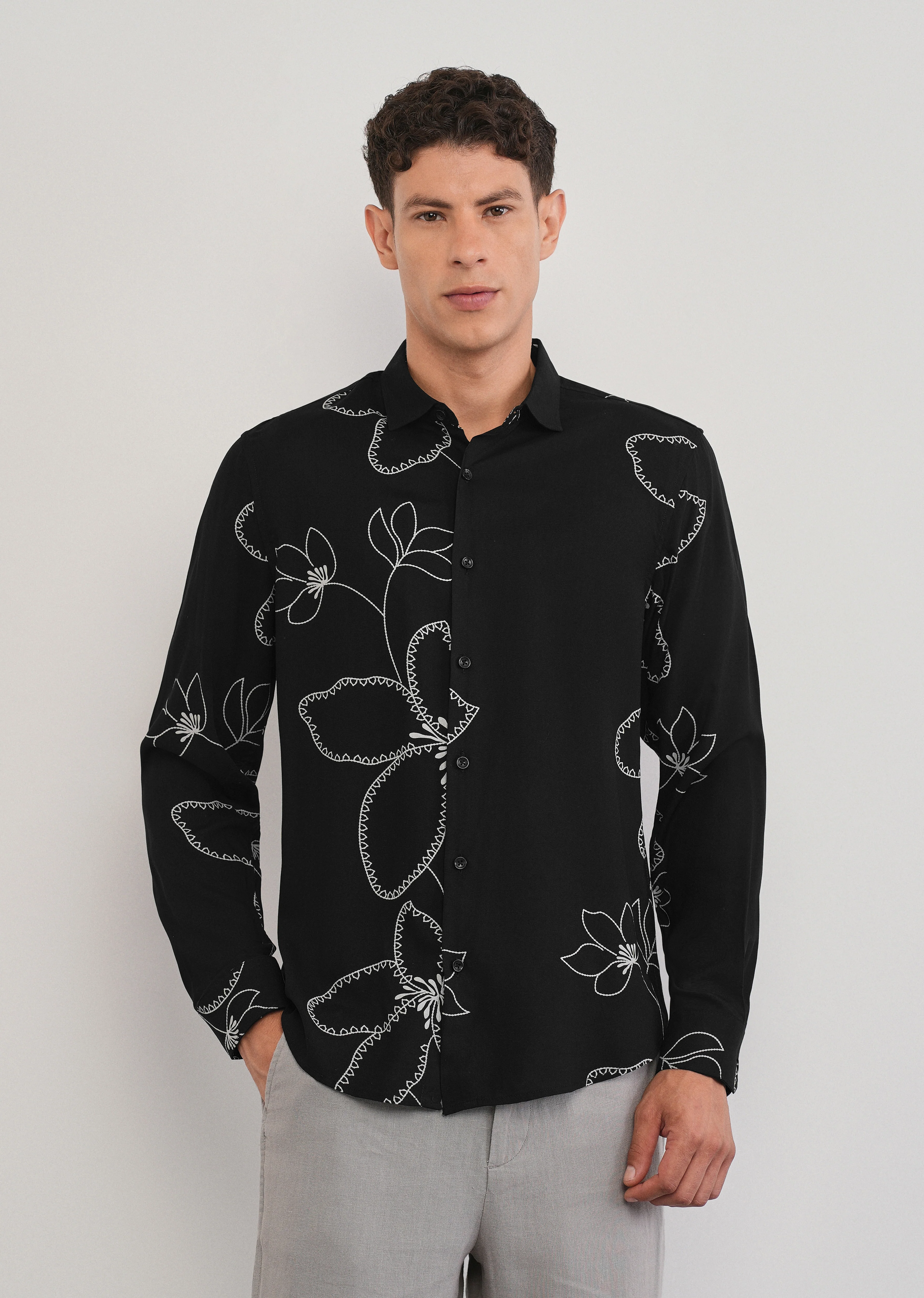 Black Artistic Floral Printed Shirt - Image 3