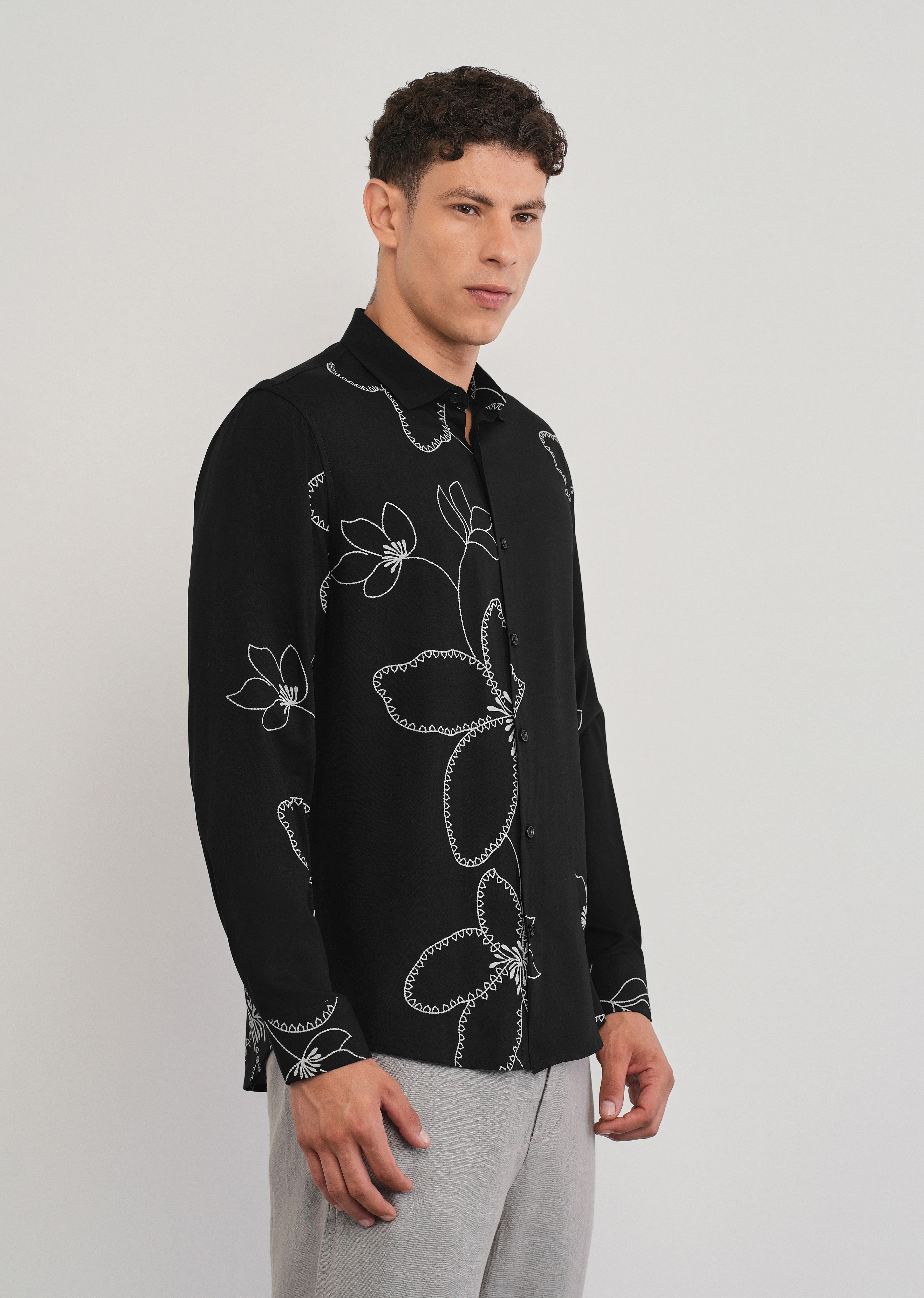 Black Artistic Floral Printed Shirt - Image 4