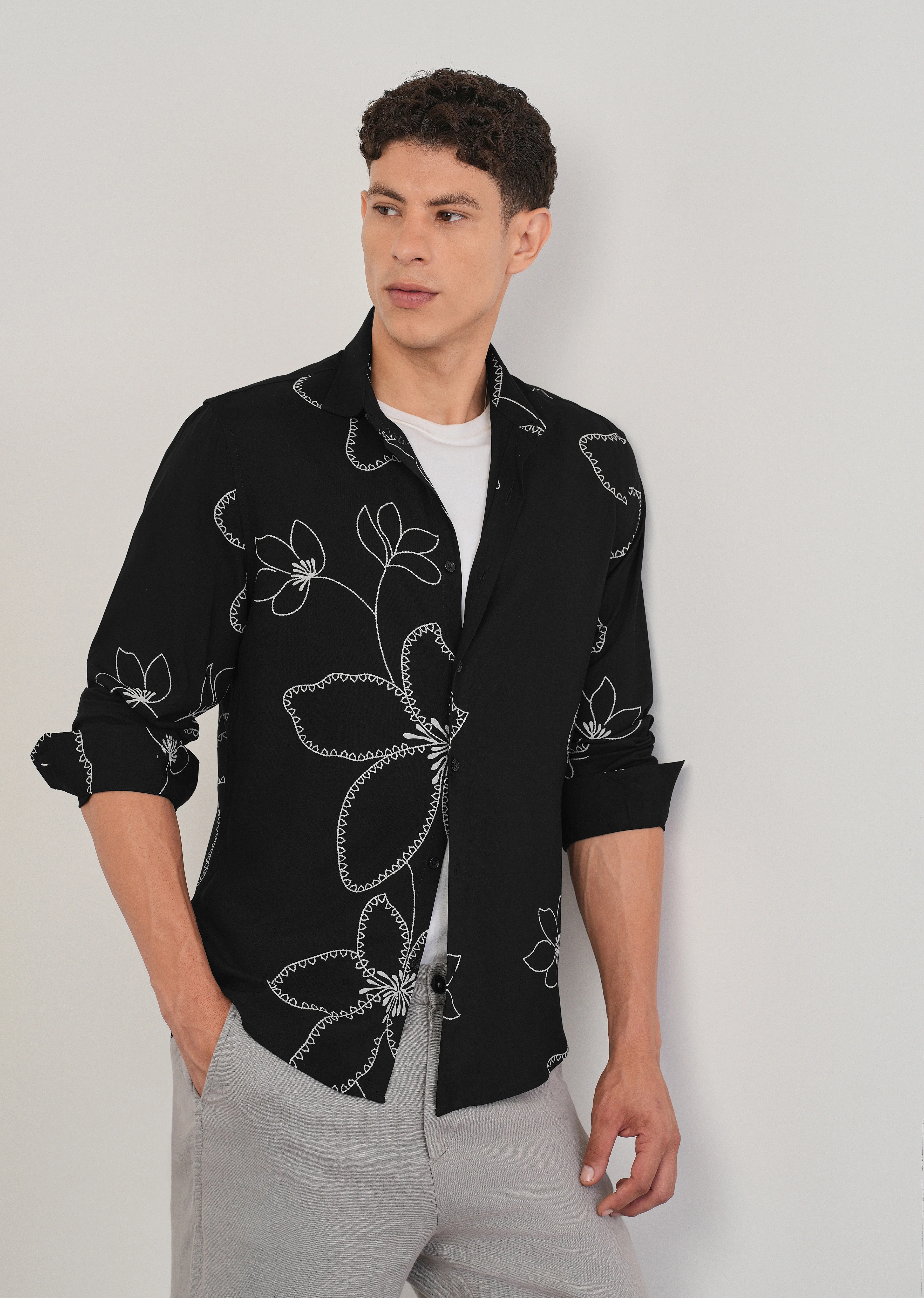 Black Artistic Floral Printed Shirt - Image 7